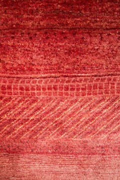 Small Cherry Red Striped Contemporary Gabbeh Persian Wool Rug