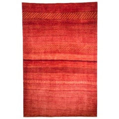 Small Cherry Red Striped Contemporary Gabbeh Persian Wool Rug