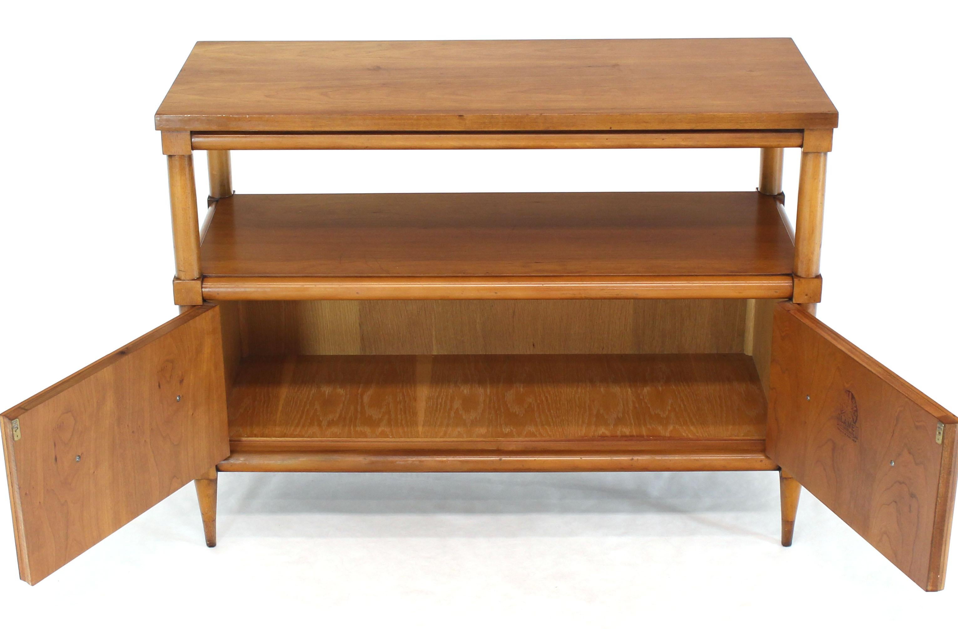 20th Century Small Cherry Two Tier Sideboard or Console Hall Table with Round Brass Pulls
