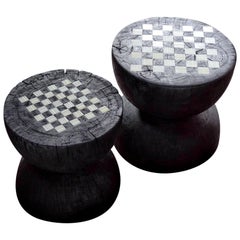 Small Chess and Checkers Wood Lathed Table