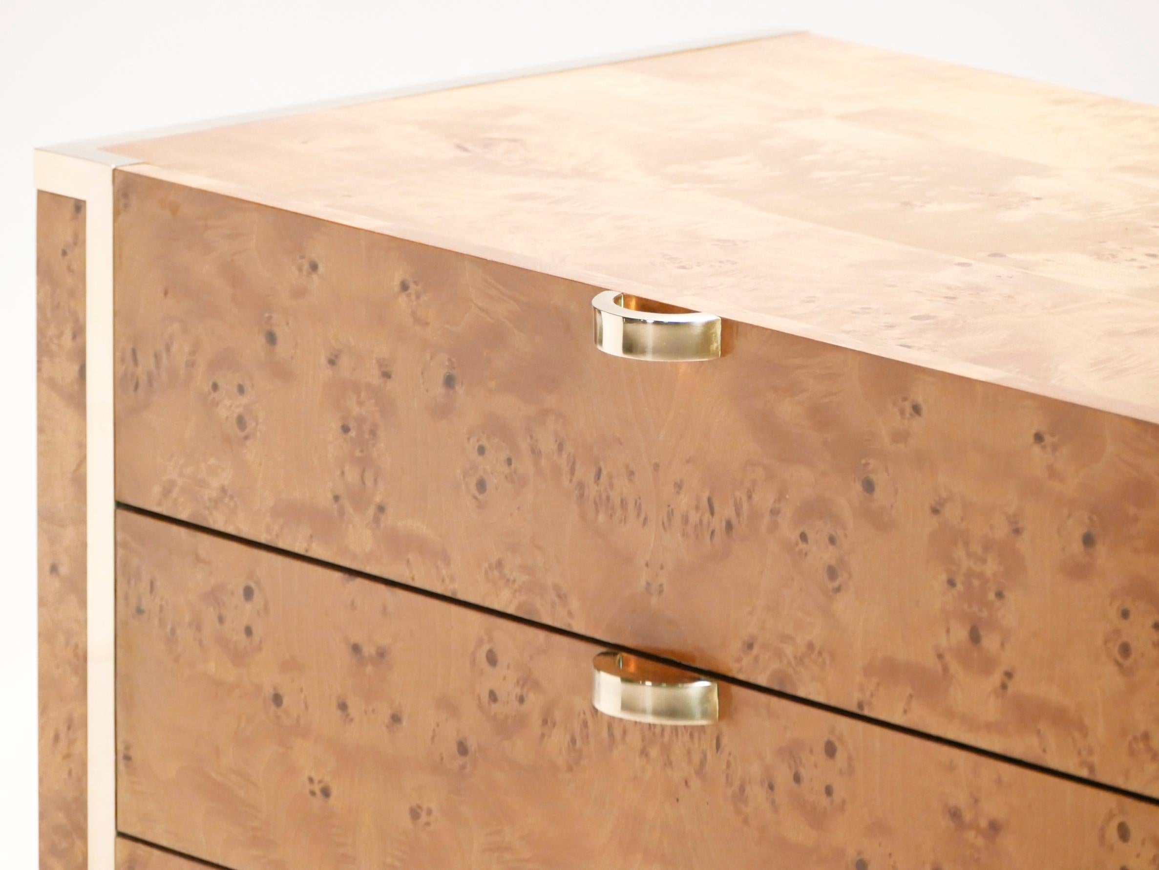 Late 20th Century Small Chest of Drawers Burl and Brass J. C. Mahey, 1970s
