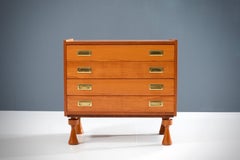 Small Chest of Drawers in Walnut and Brass, France, 1960s