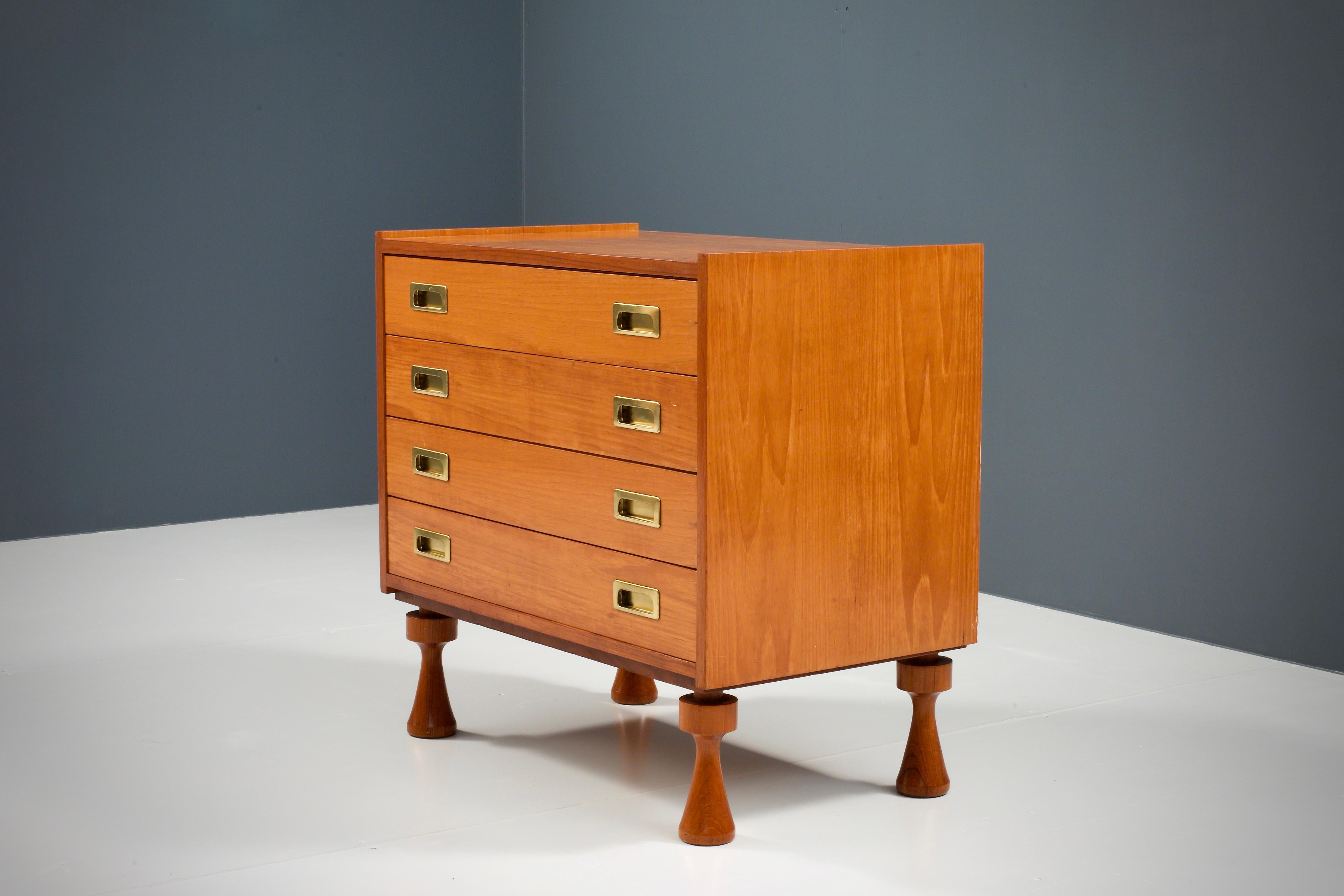 Mid-Century Modern Small Chest of Drawers in Walnut and Brass, France, 1960s