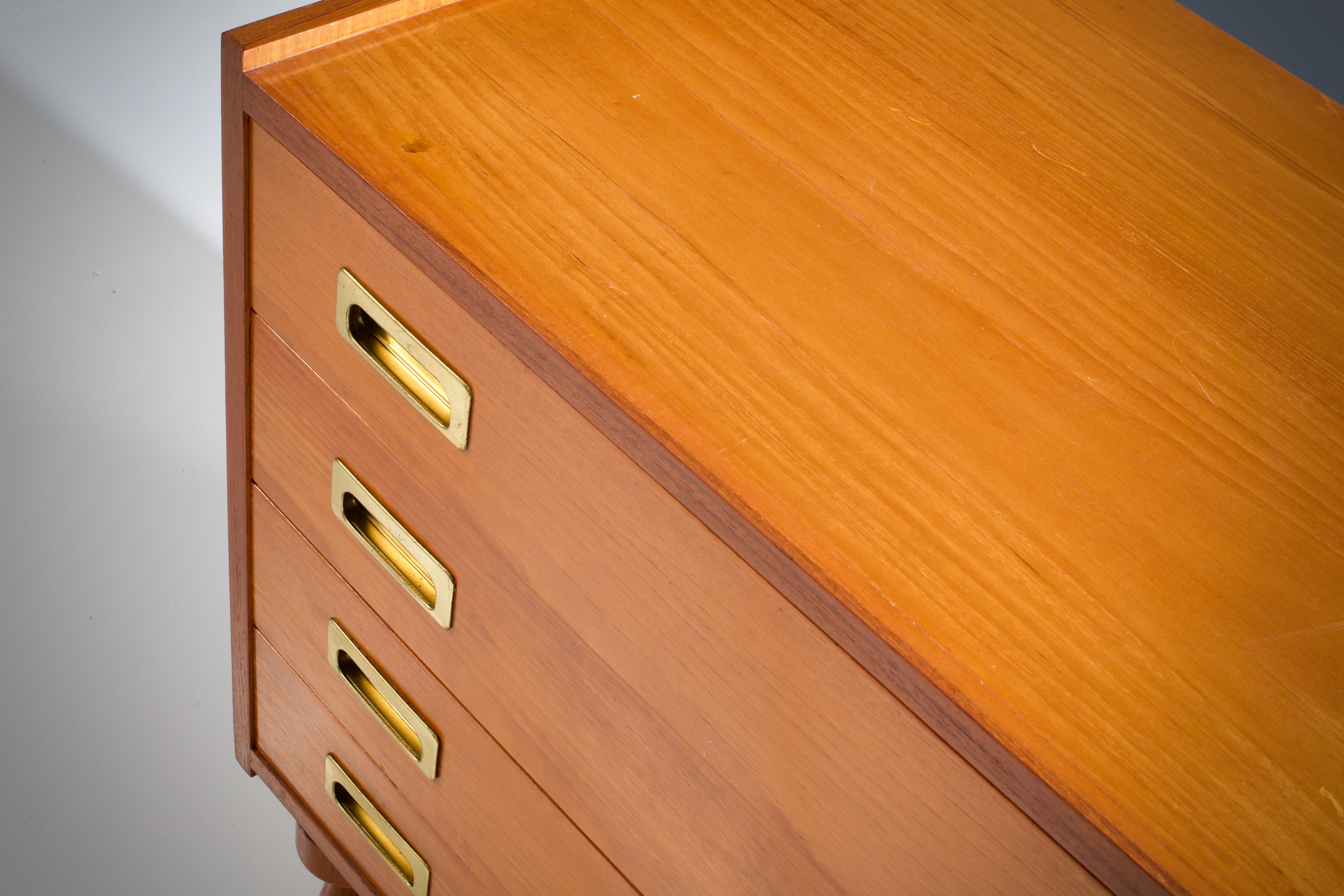 French Small Chest of Drawers in Walnut and Brass, France, 1960s