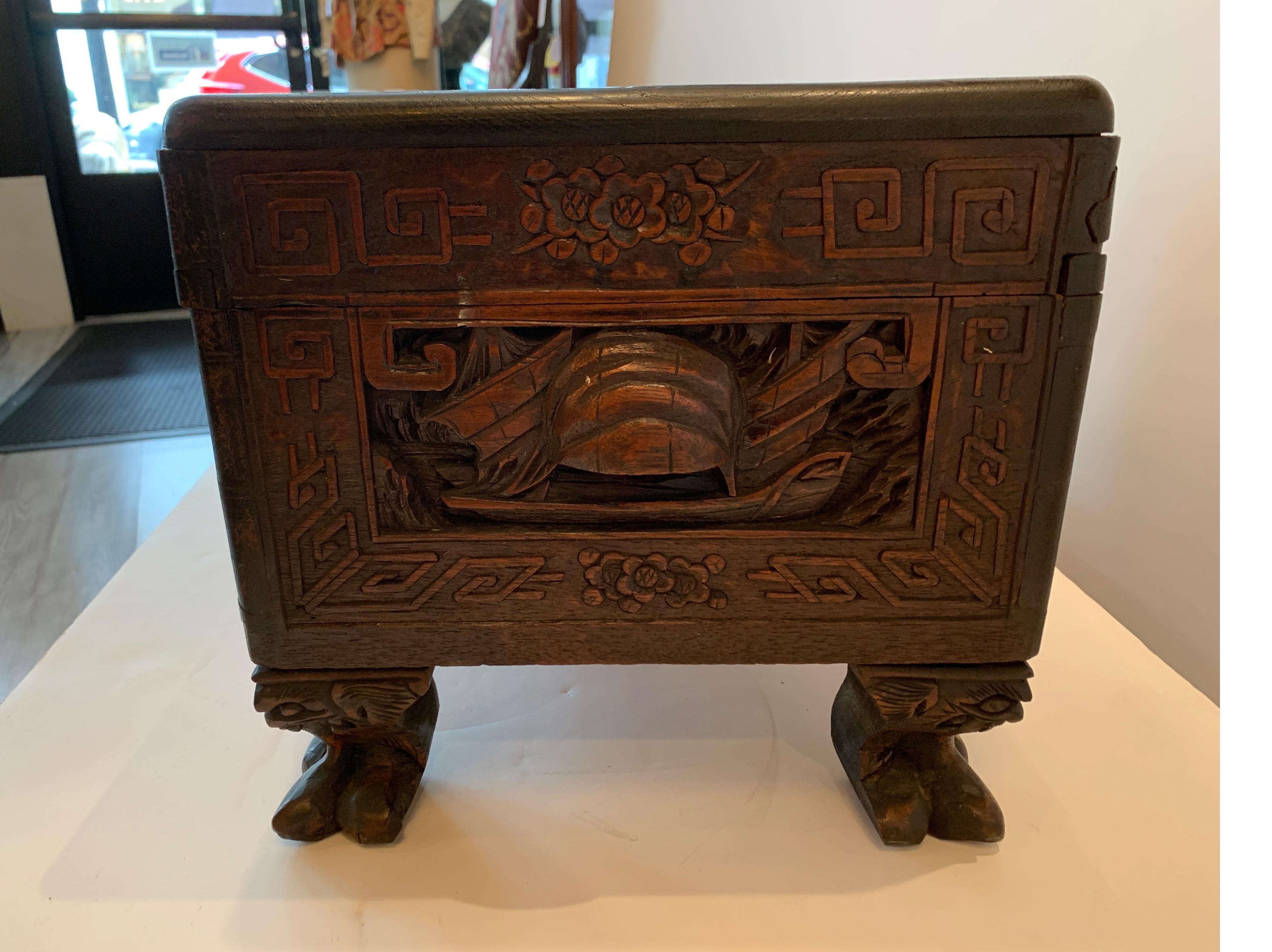 20th Century Small Handcarved Chinese Chest  For Sale