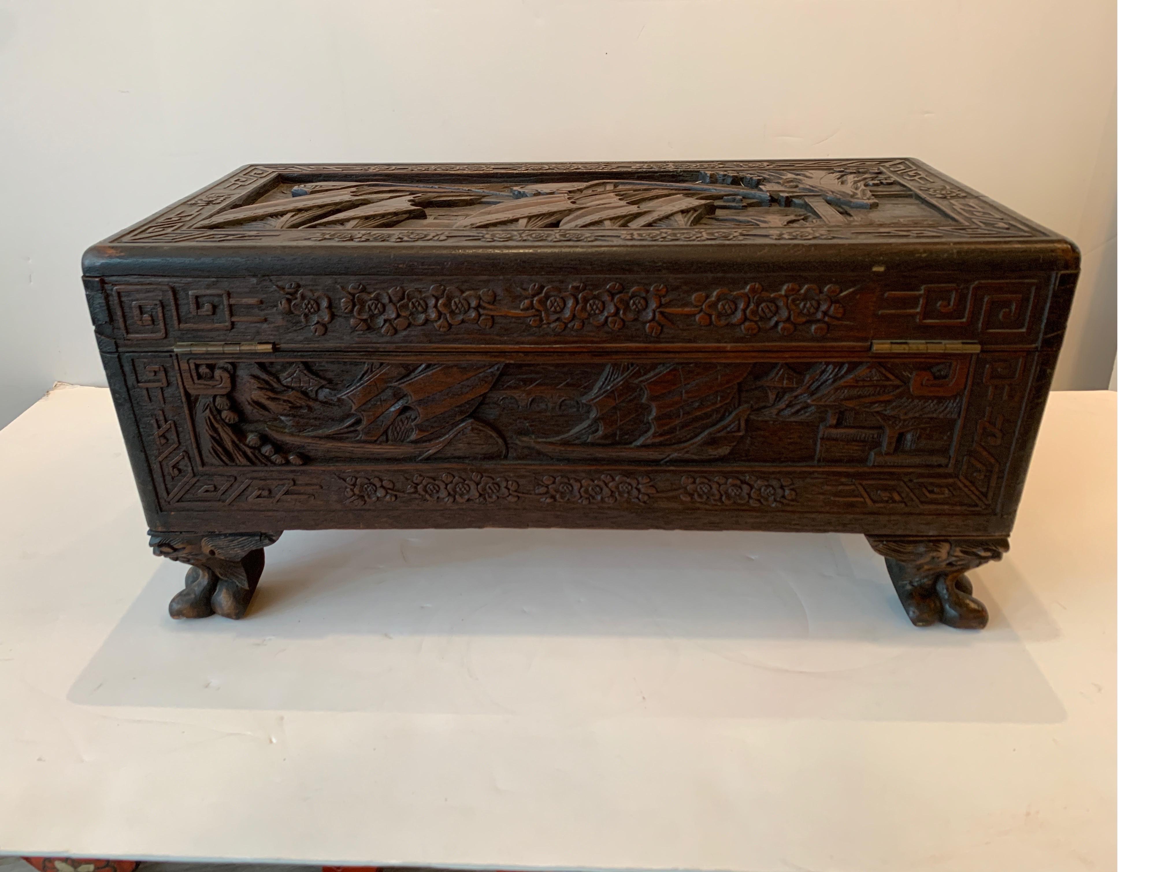 Small Handcarved Chinese Chest In Good Condition For Sale In Lambertville, NJ