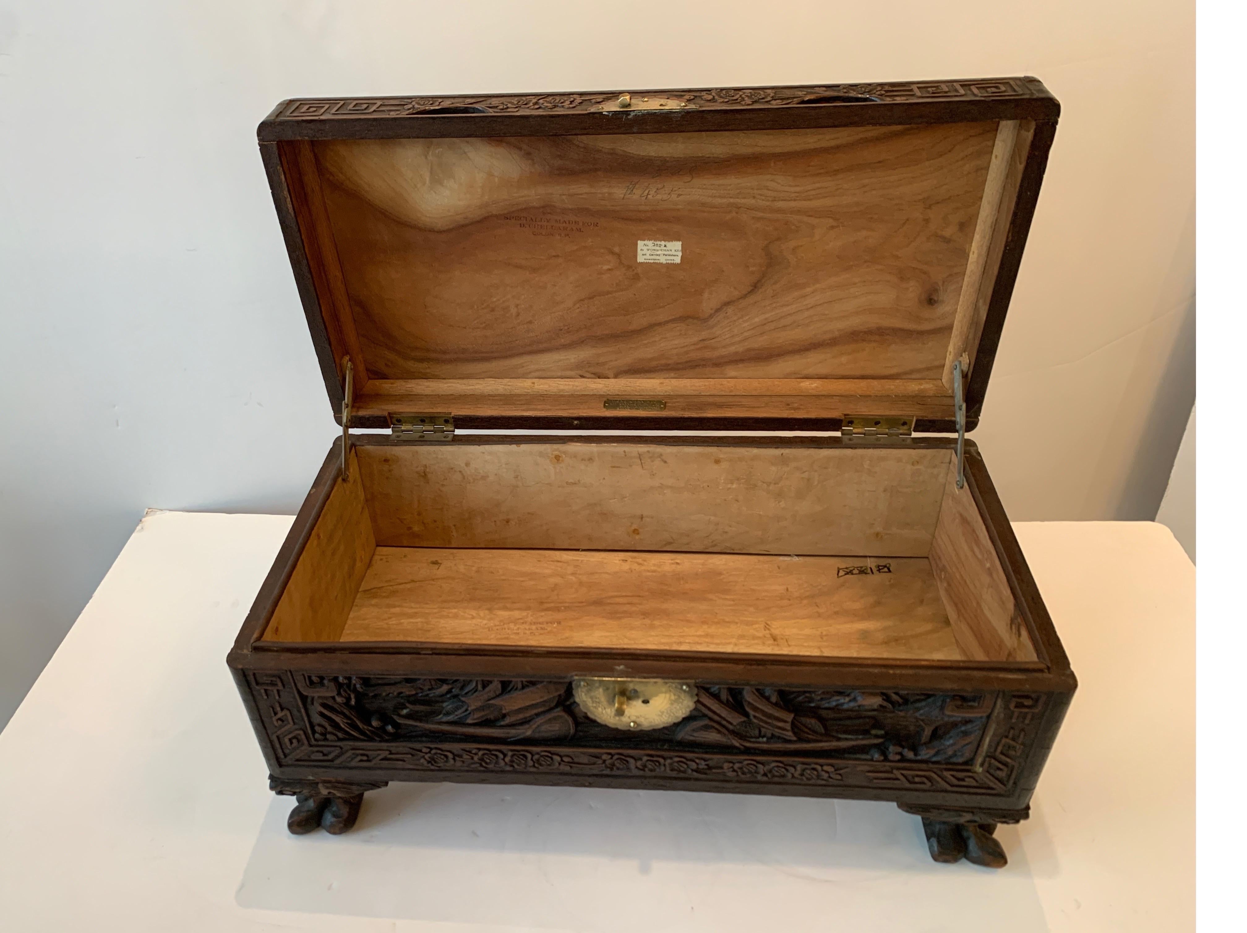 20th Century Small Handcarved Chinese Chest For Sale