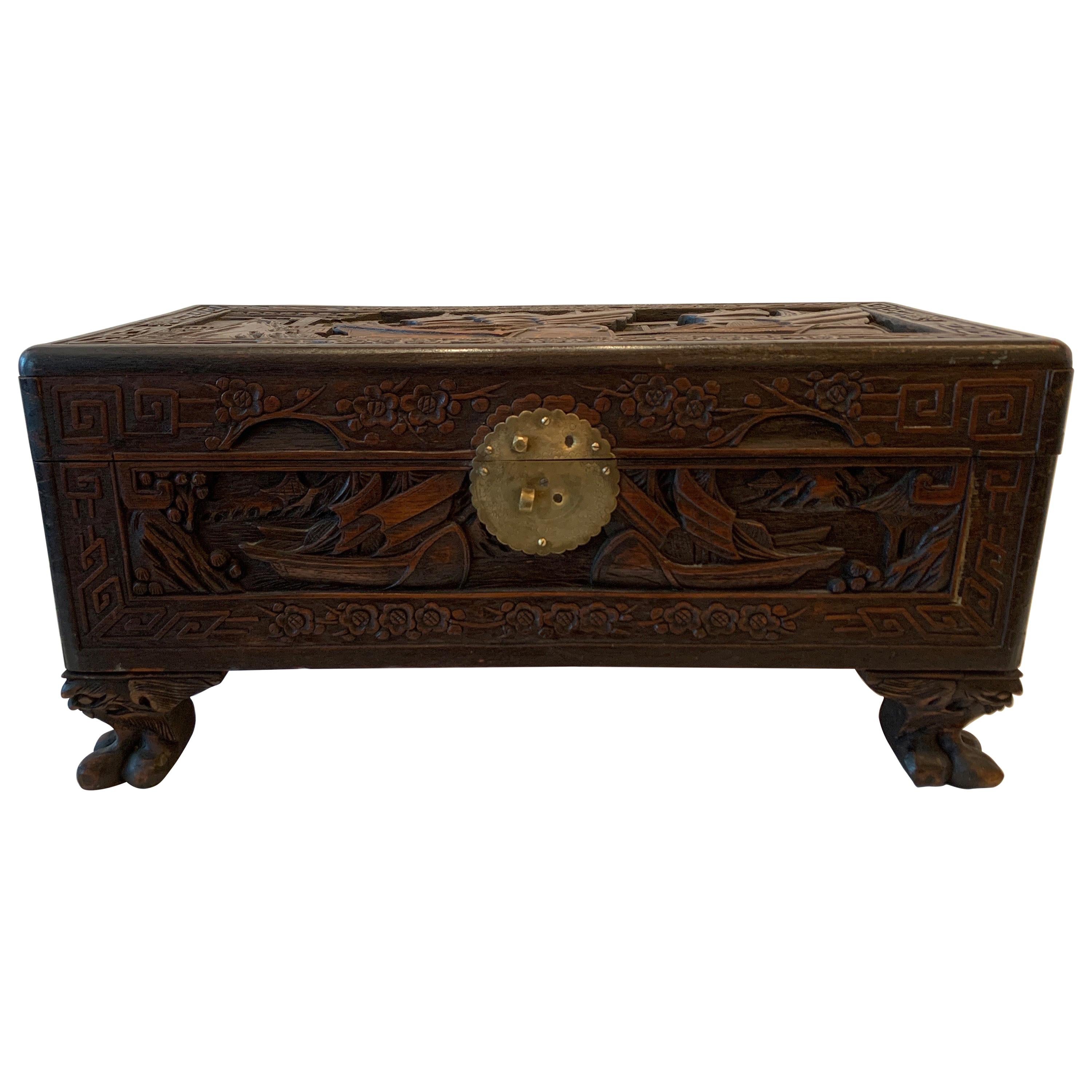 Small Handcarved Chinese Chest  For Sale