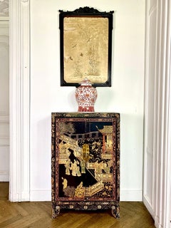 Small Chinese Black Lacquered Wardrobe 19th Century