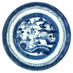 Small Chinese Canton Blue and White Porcelain Dish