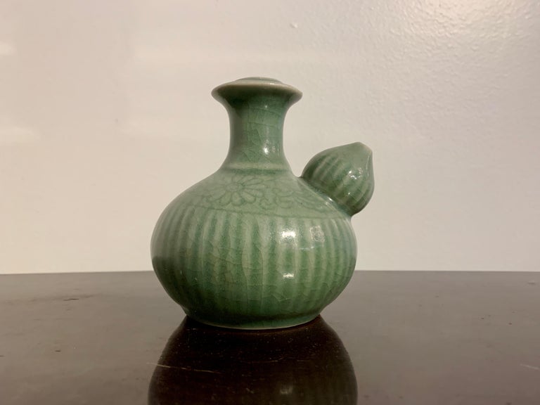 Small Chinese Celadon Glazed Porcelain Kendi, Qing Dynasty, 18th