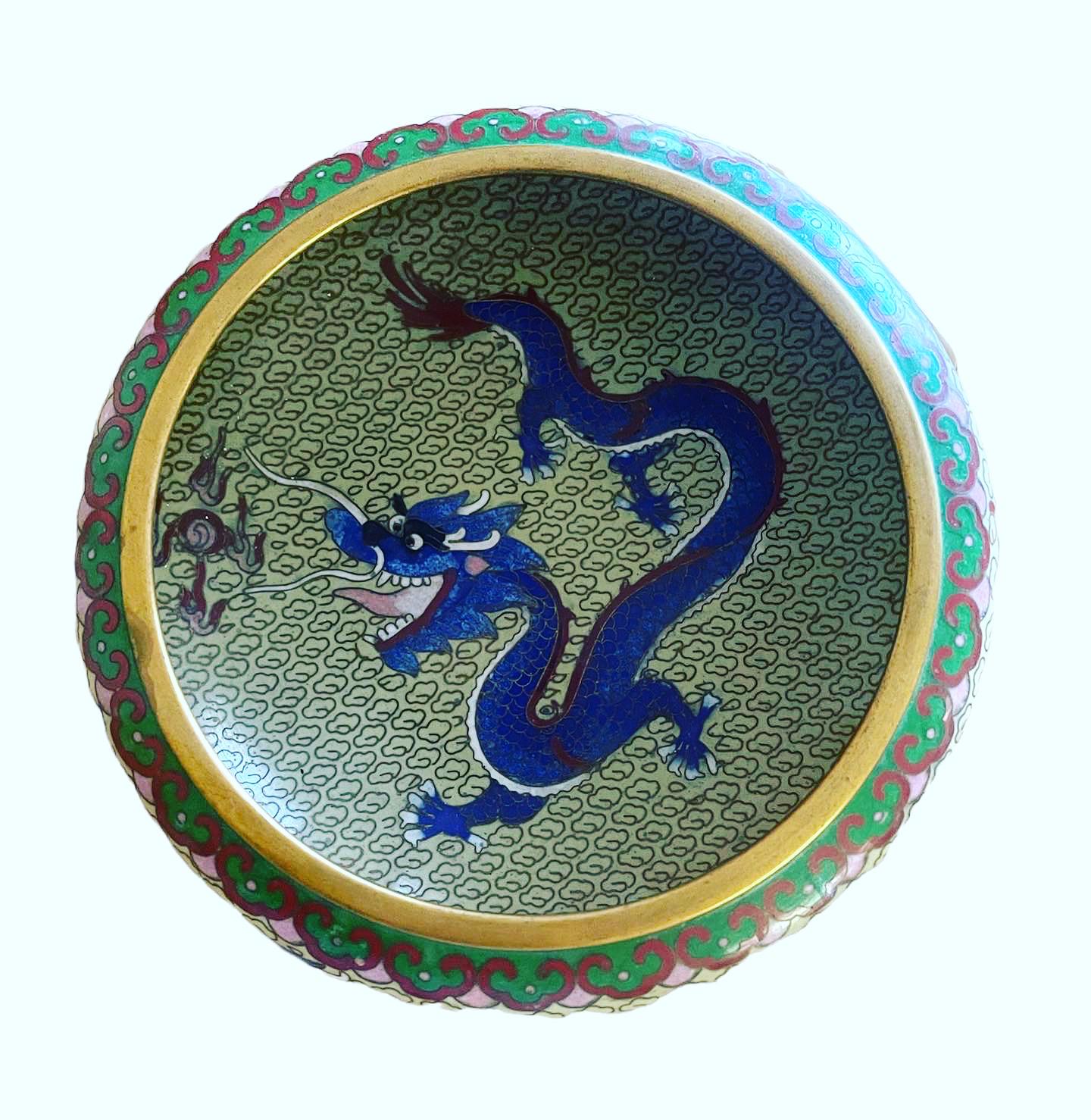 Ming Petite émail cloisonné chinois  Coupe décorative dragon en vente