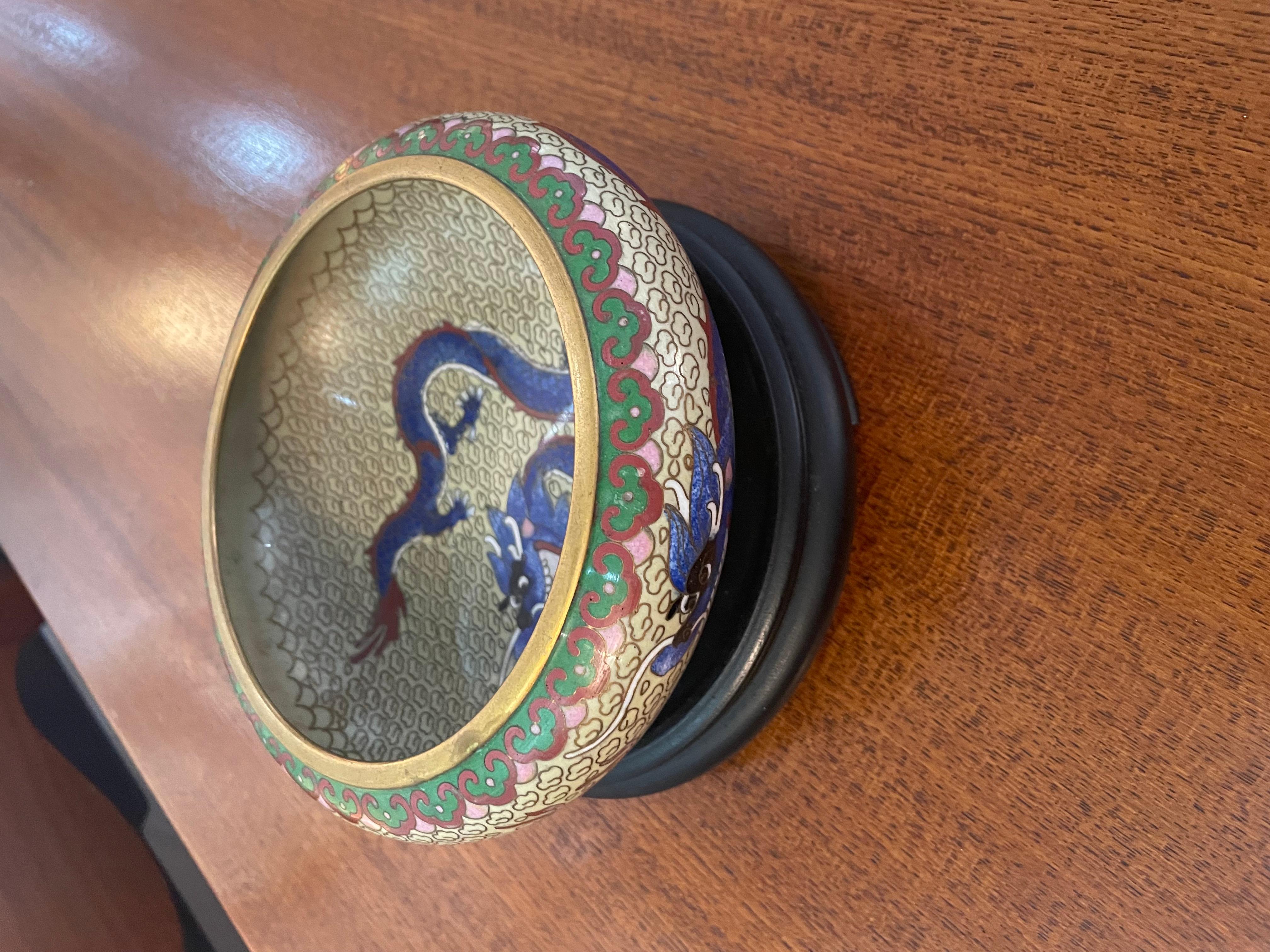 Painted Small Chinese Cloisonne Enamel  Dragon Decorative Bowl For Sale