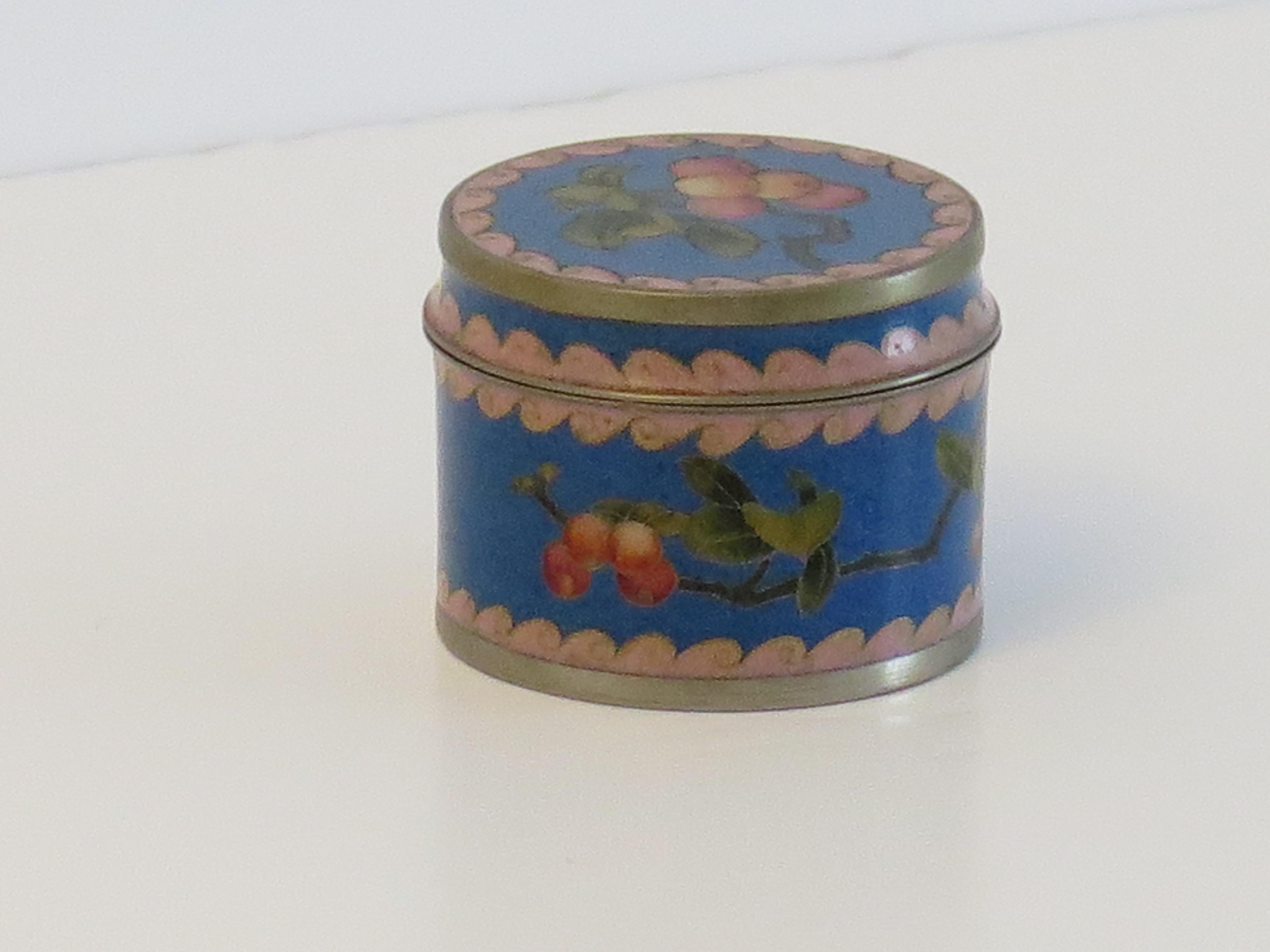 20th Century Small Chinese Cloisonné Lidded Box decorated with peaches, Circa 1930 For Sale