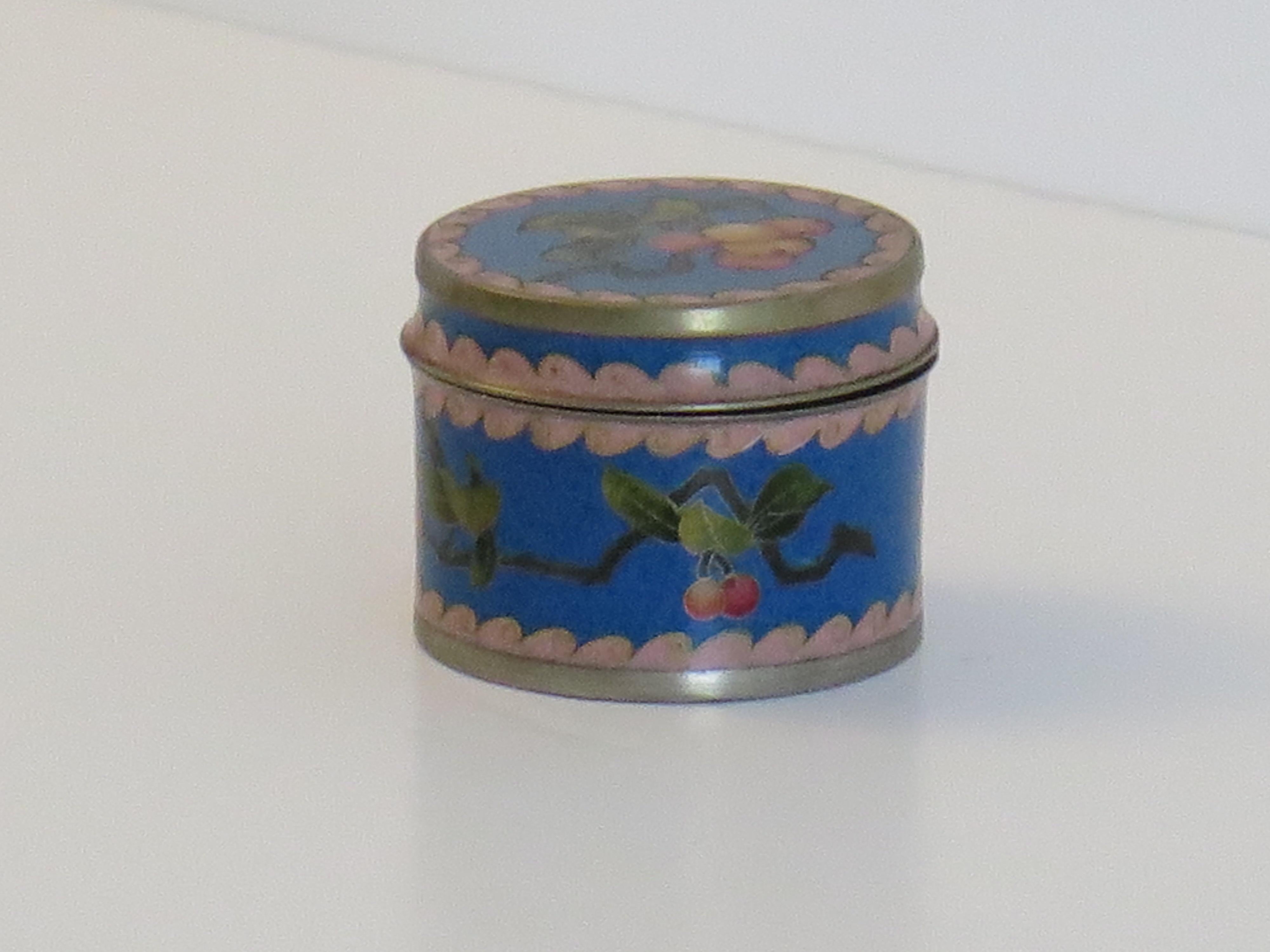 Bronze Small Chinese Cloisonné Lidded Box decorated with peaches, Circa 1930 For Sale