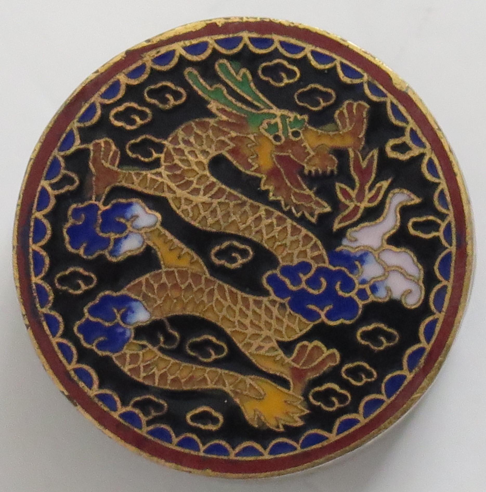 Small Chinese Cloisonné Lidded Box Two Dragons Chasing Flaming Pearl Circa 1930s For Sale 1