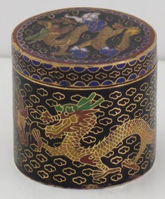 Small Chinese Cloisonné Lidded Box Two Dragons Chasing Flaming Pearl Circa 1930s
