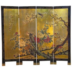Small Chinese Coromandel and Lacquer Four-Fold Screen, Mid-20th Century