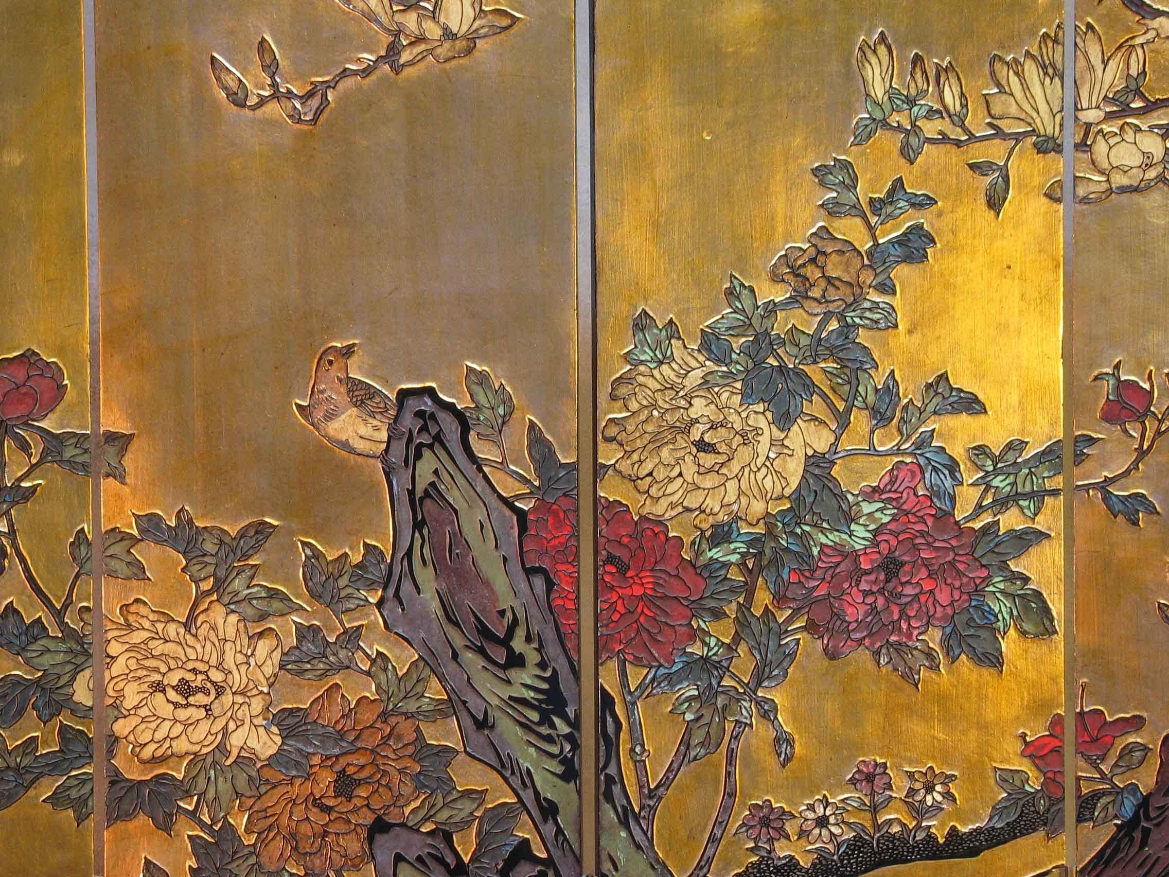 Chinese Export Small Chinese Coromandel and Lacquer Four-Fold Screen, Mid-20th Century