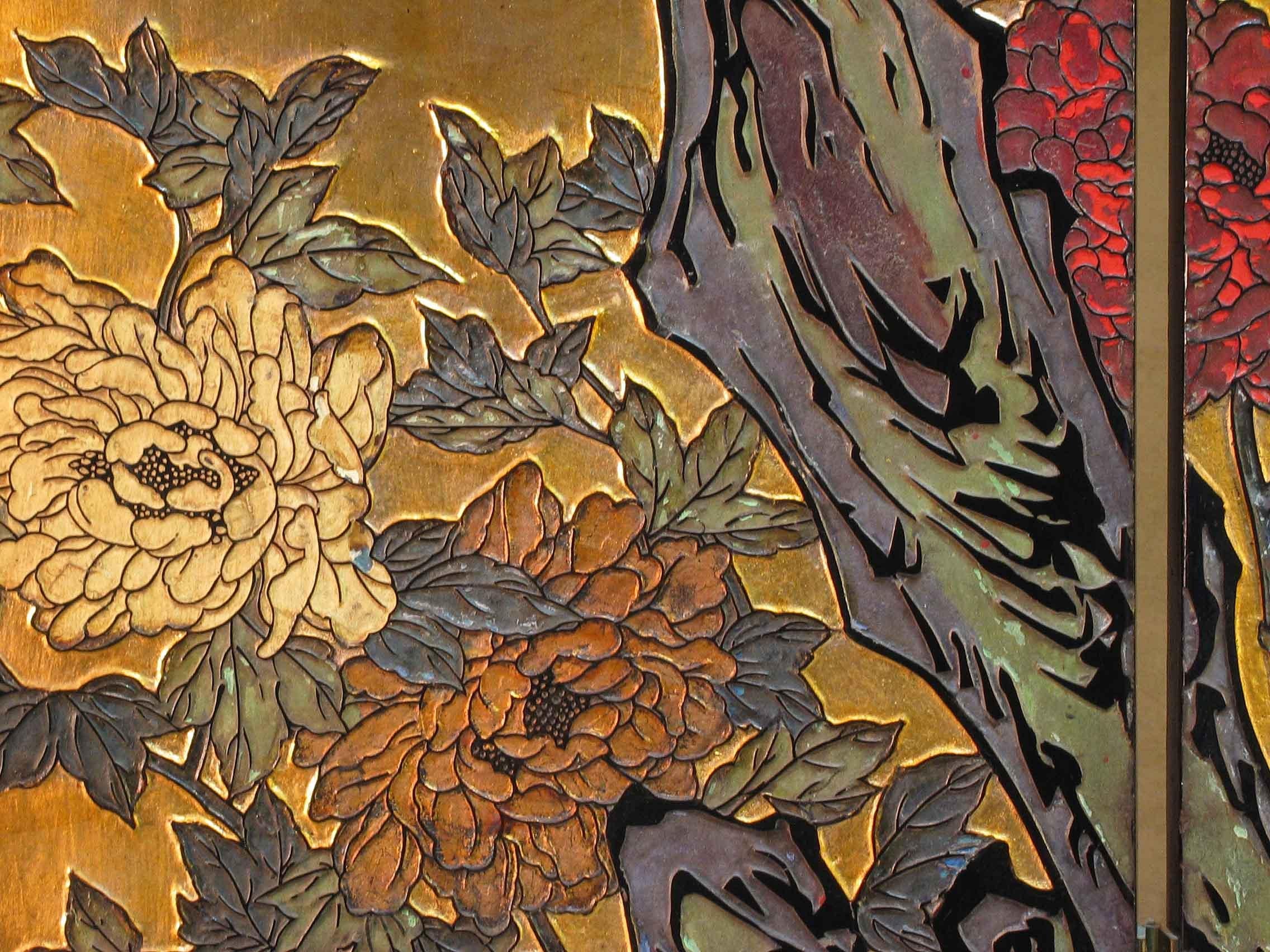 Lacquered Small Chinese Coromandel and Lacquer Four-Fold Screen, Mid-20th Century