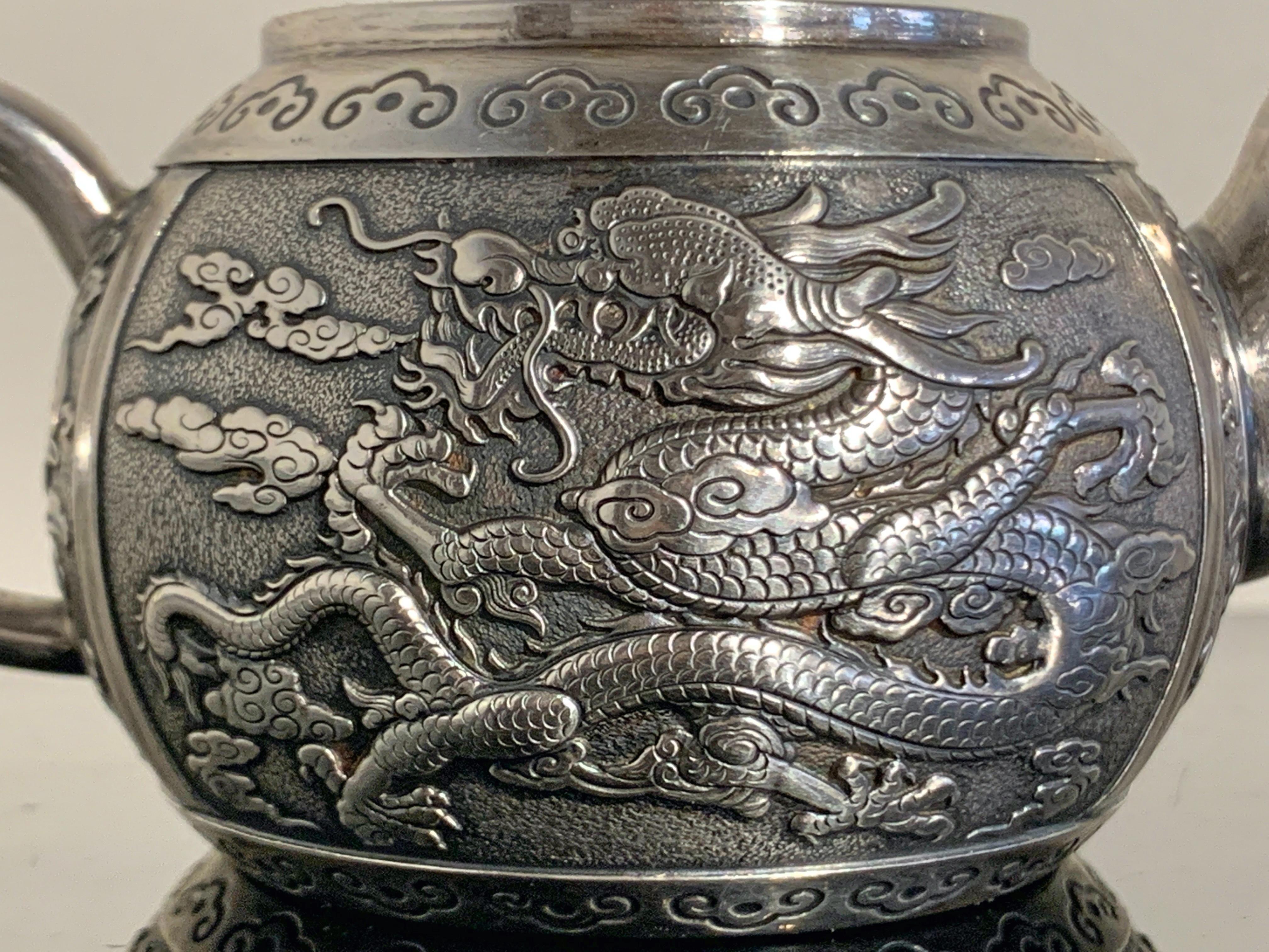 20th Century Small Chinese Export Silver Dragon Teapot by Wang Hing & Co, Late 19th Century
