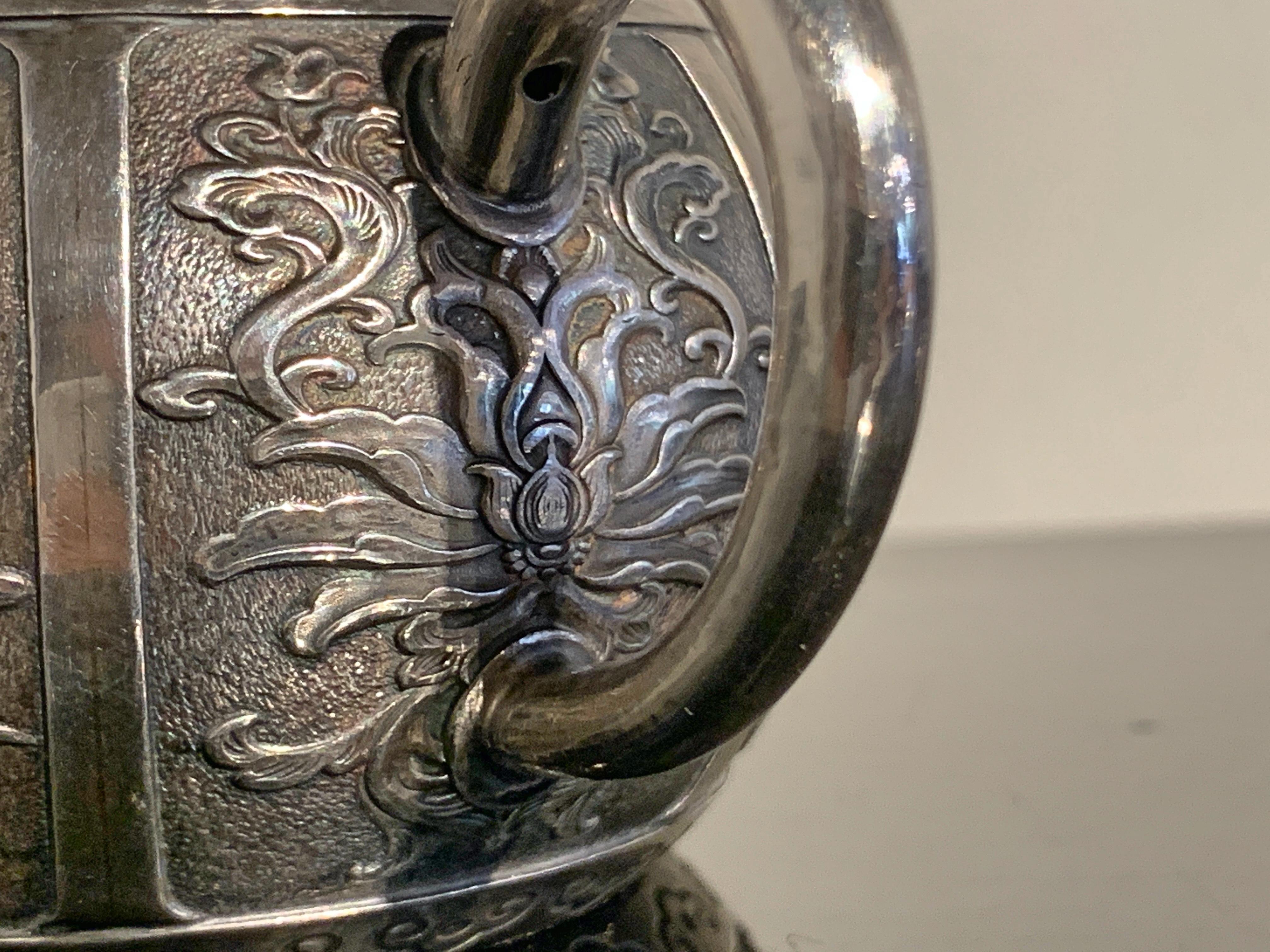 Small Chinese Export Silver Dragon Teapot by Wang Hing & Co, Late 19th Century 1