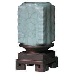 Small Chinese Guan-Type Cong Shaped Vase on Stand Republic Period