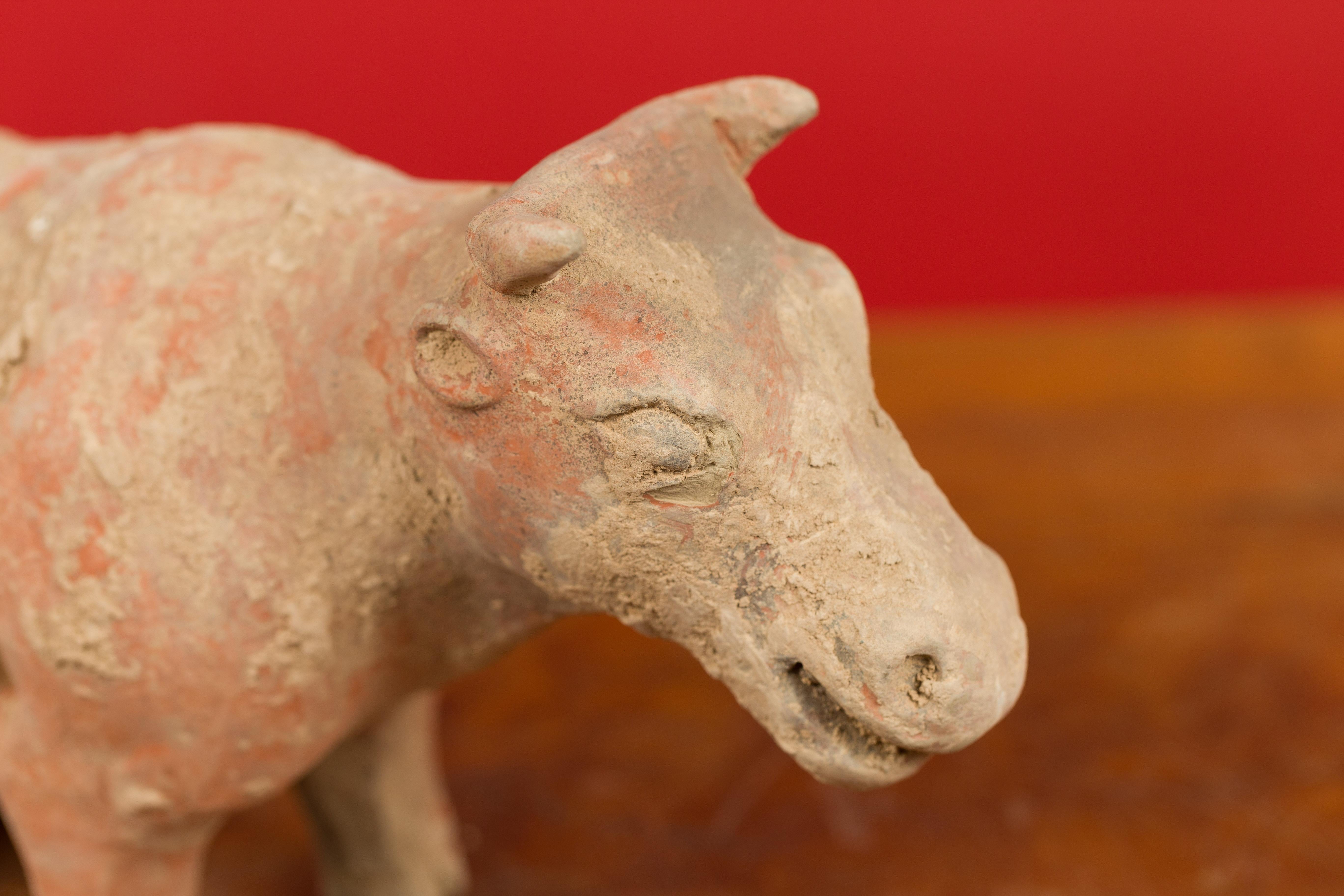18th Century and Earlier Small Chinese Han Dynasty Terracotta Bull Mingqi, circa 202 BC-200 AD