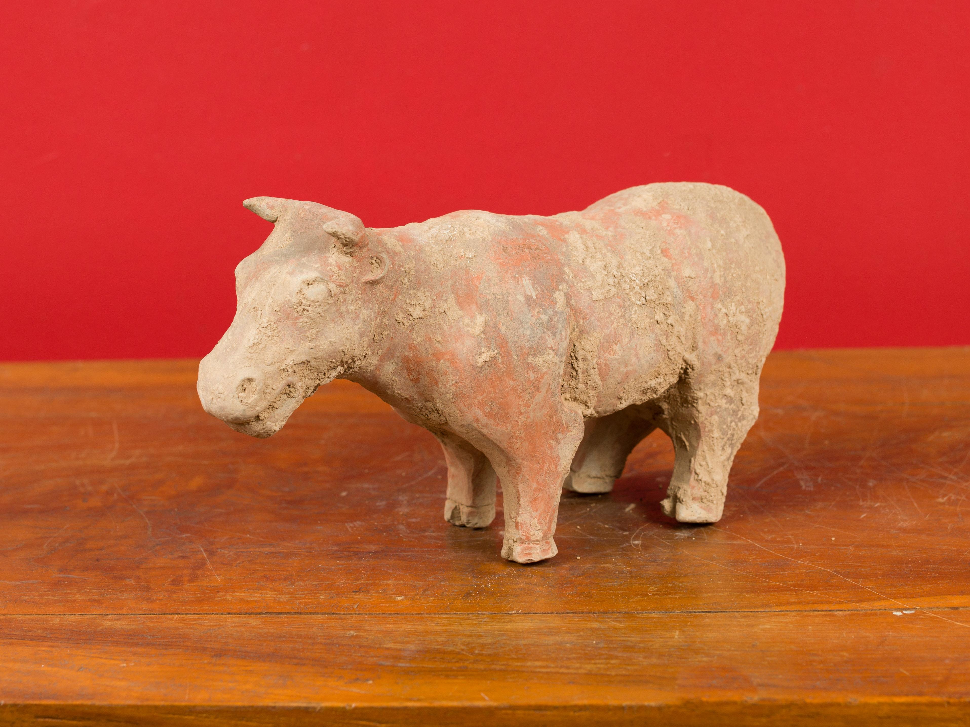 Small Chinese Han Dynasty Terracotta Bull Mingqi, circa 202 BC-200 AD 2