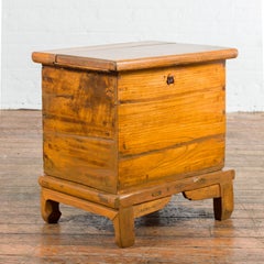 Small Chinese Qing Dynasty 19th Century Elmwood Two-Piece Storage Cabinet