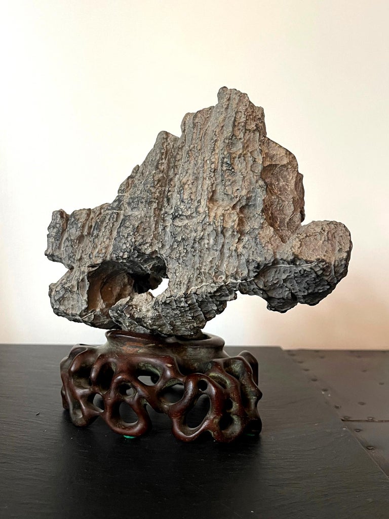 Small Chinese Scholar Rock Ying Stone on Display Stand at 1stDibs