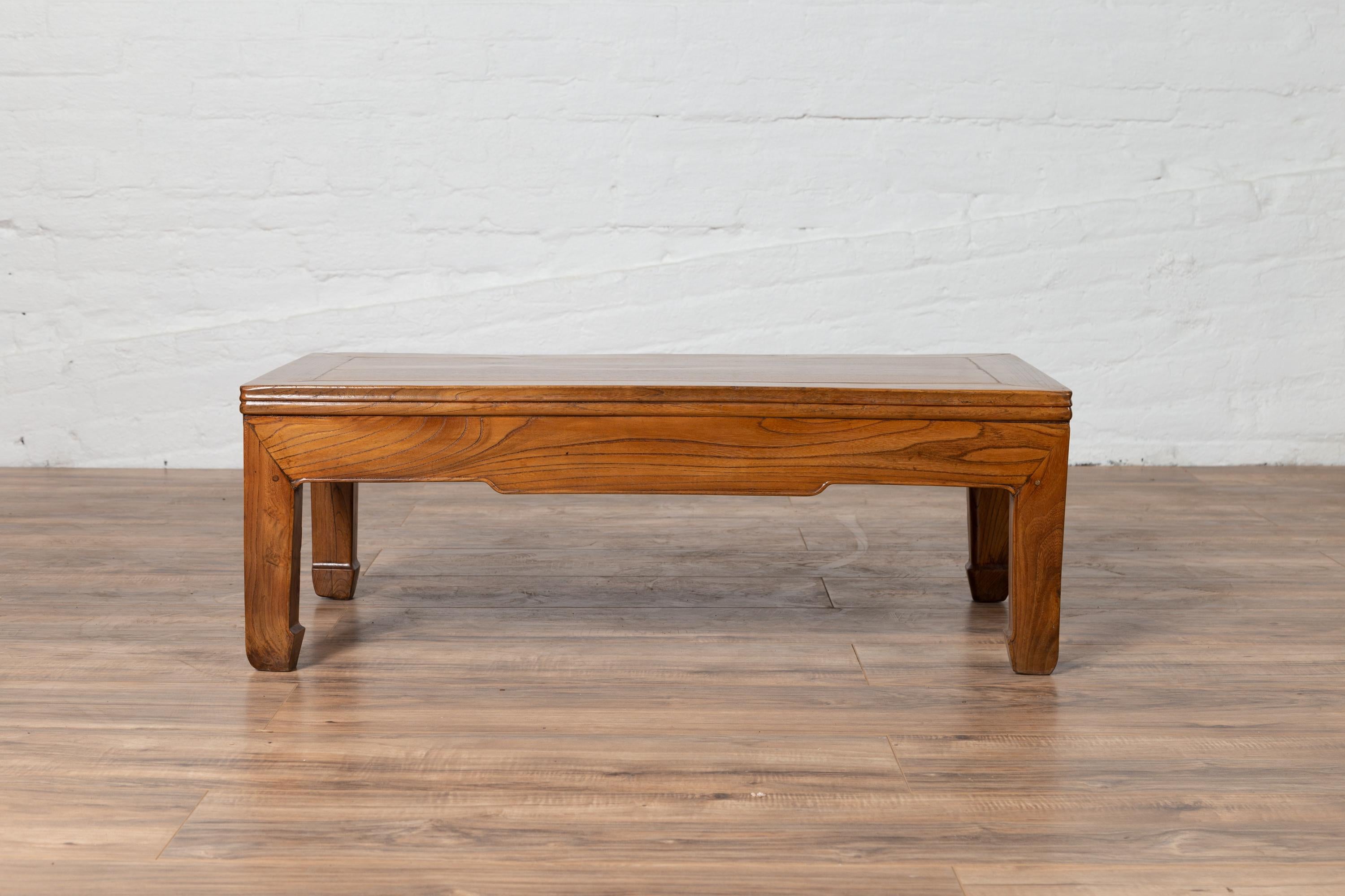 Small Chinese Vintage Natural Wood Coffee Table with Straight Horse