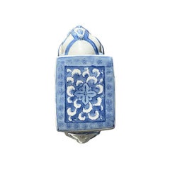 Small Chinoiserie Blue and White Ceramic Elephant Garden Plant Stand