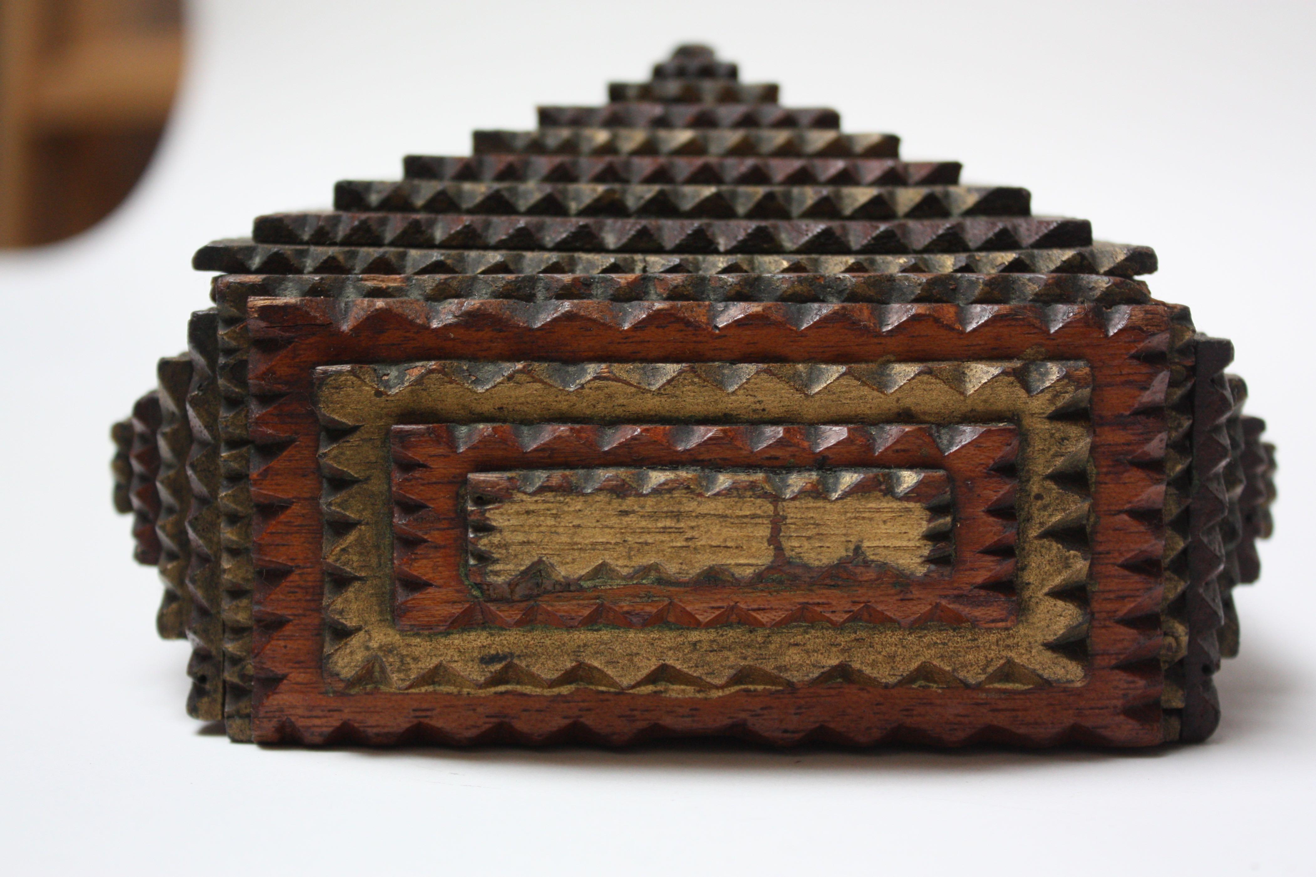 American Small Chip-Carved Tramp Art Box