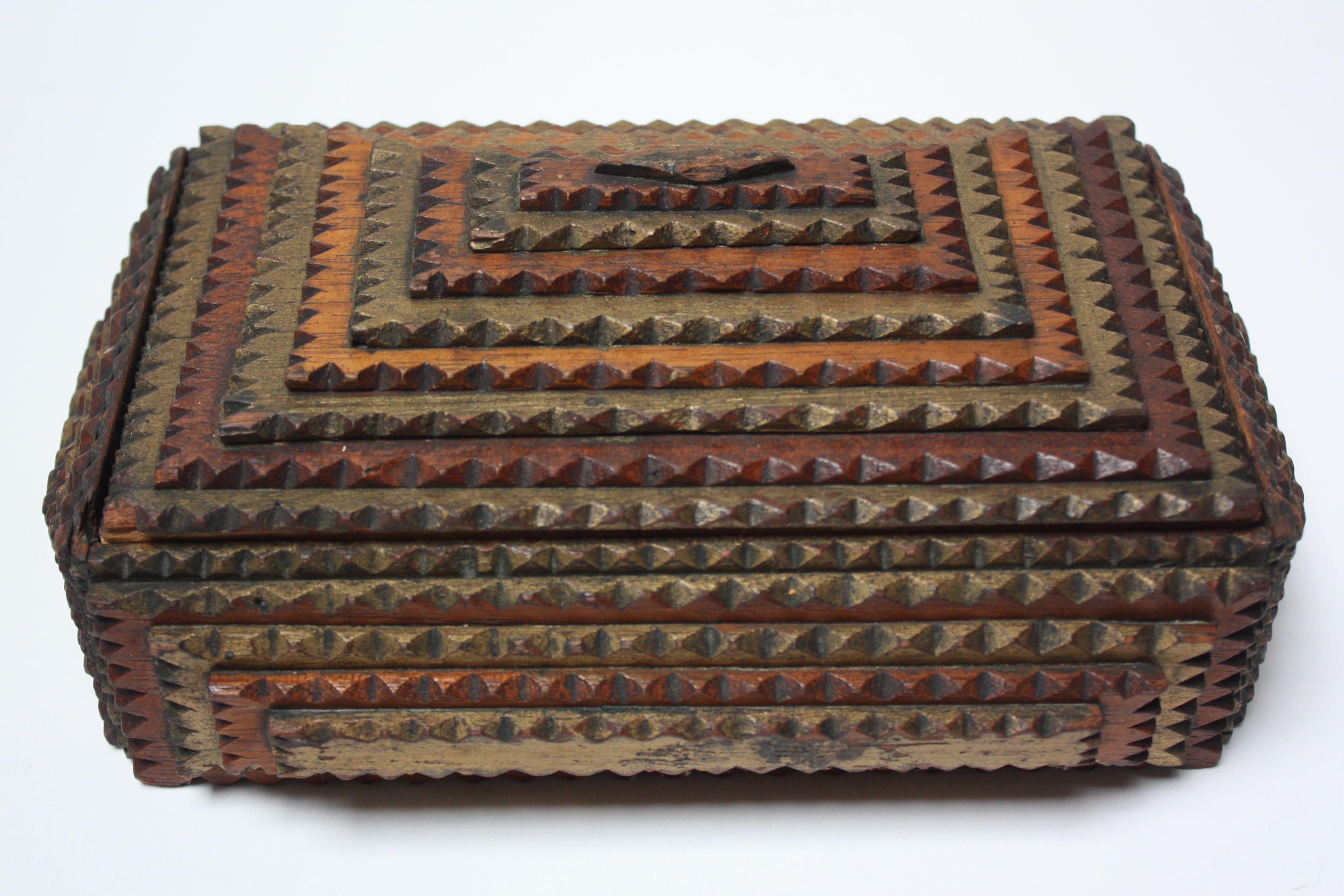 Early 20th Century Small Chip-Carved Tramp Art Box