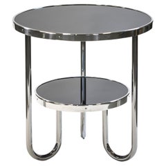 Petite table Bauhaus noire chromée, fabriquée dans les années 1970 en Tchèque, Kovona, restaurée