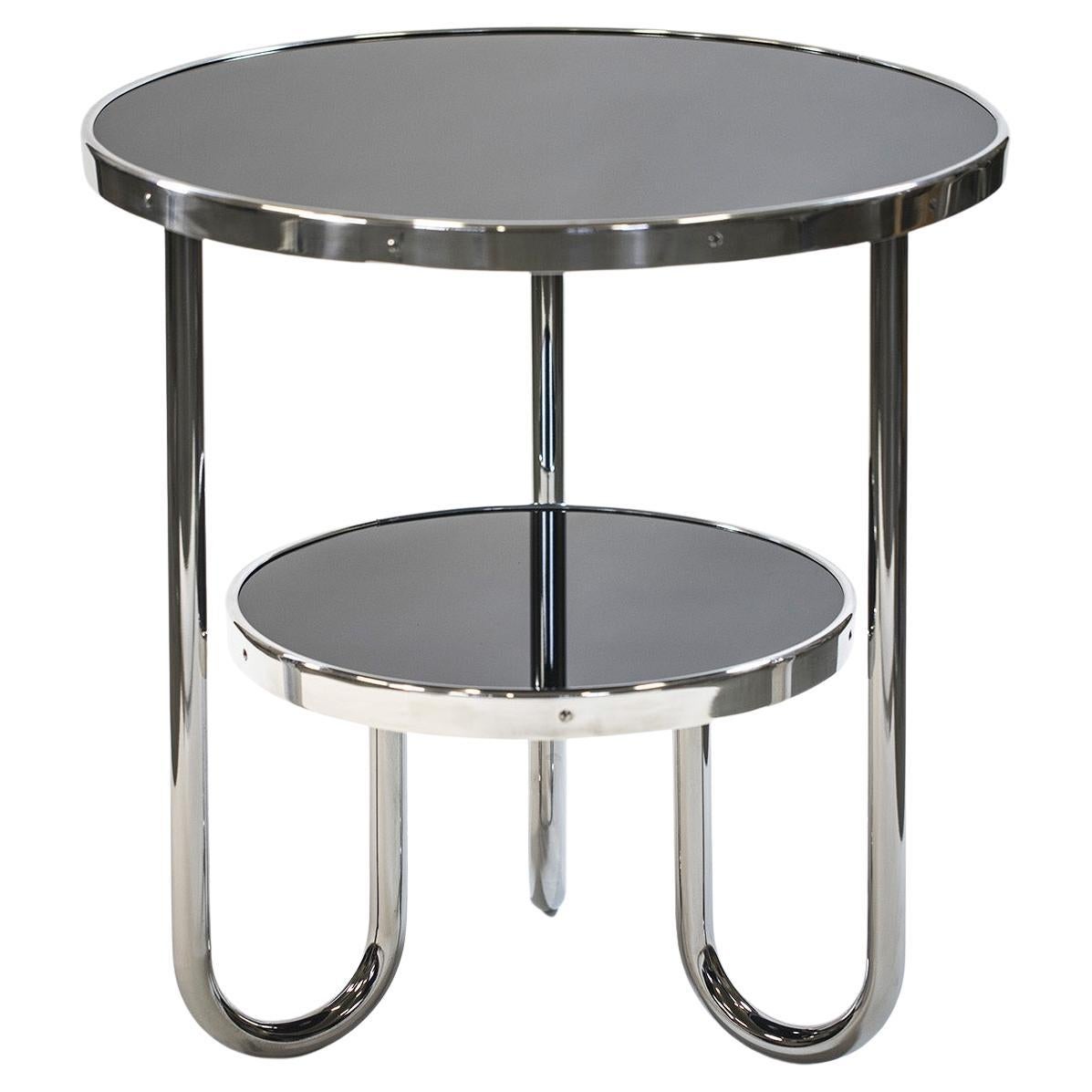 Pequeña mesa Bauhaus negra cromada, fabricada en los años 70 en Chequia, Kovona, restaurada en venta