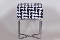 Small Chrome Black & White Stool by SAB, Made in the 1930s, New upholstery