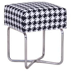 Antique Small Chrome Black & White Stool by SAB, Made in the 1930s, New upholstery