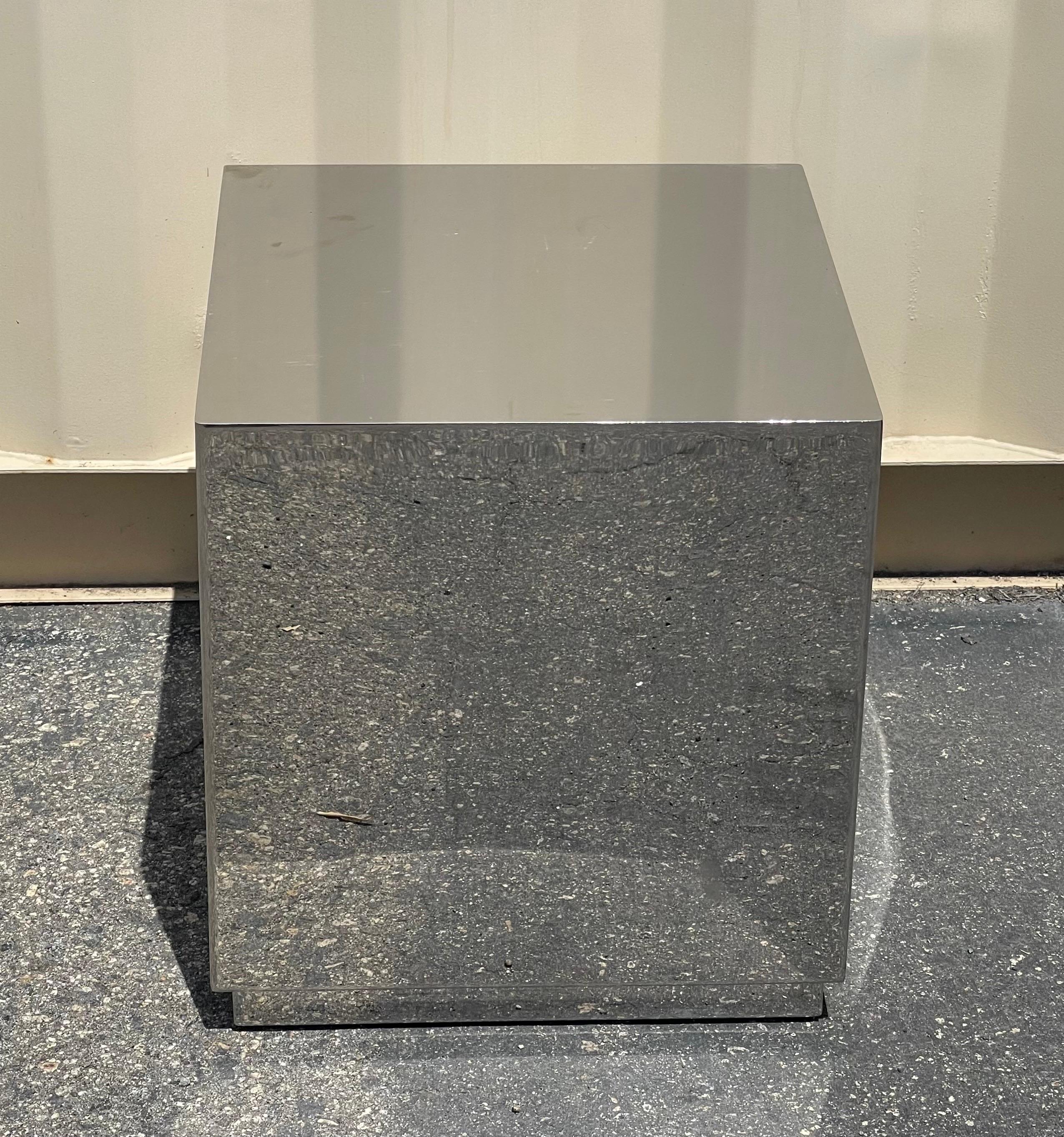 Contemporary Small Chrome Cube Side Table by John Lyle For Sale