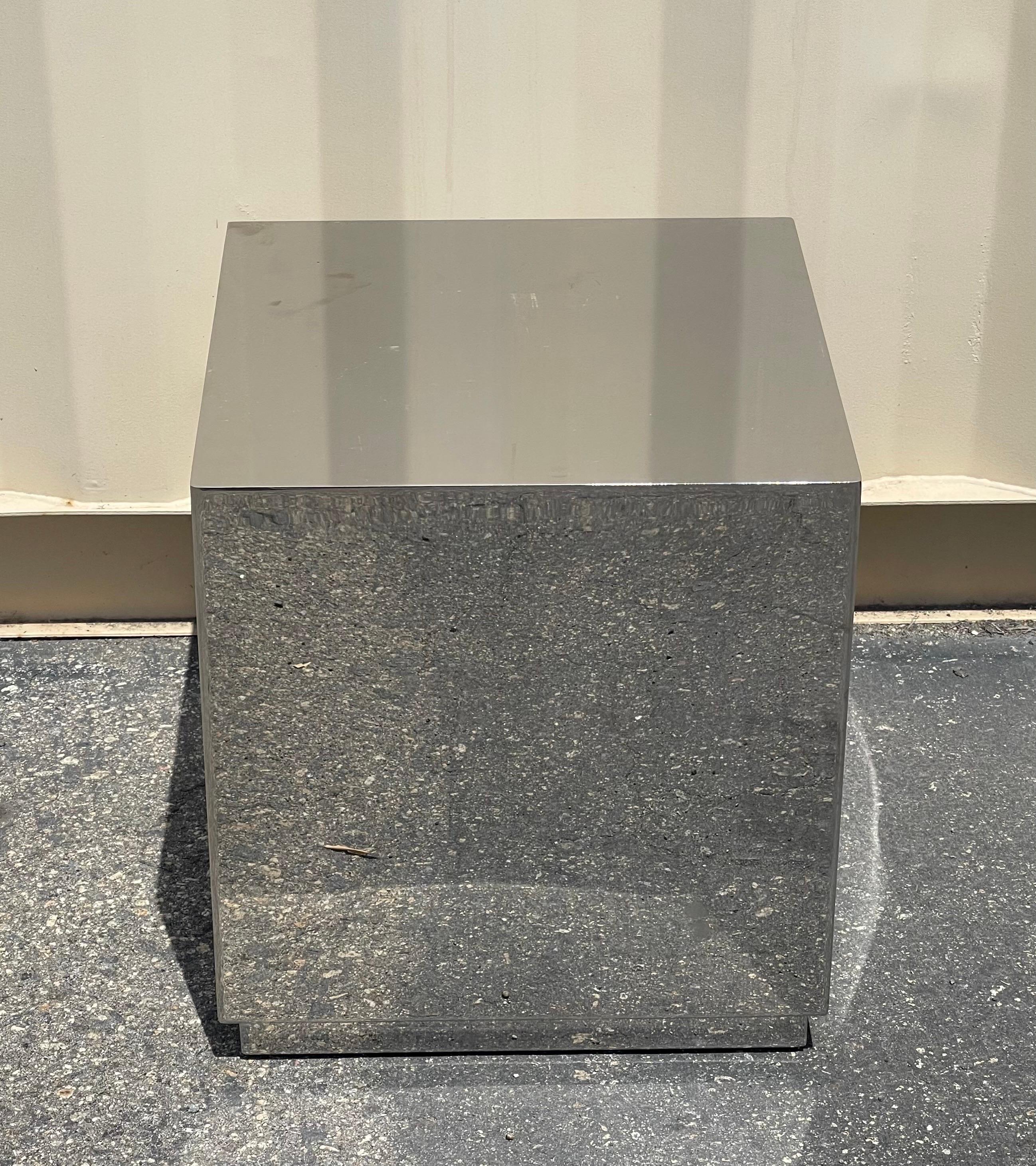 Contemporary Small Chrome Cube Side Table by John Lyle For Sale