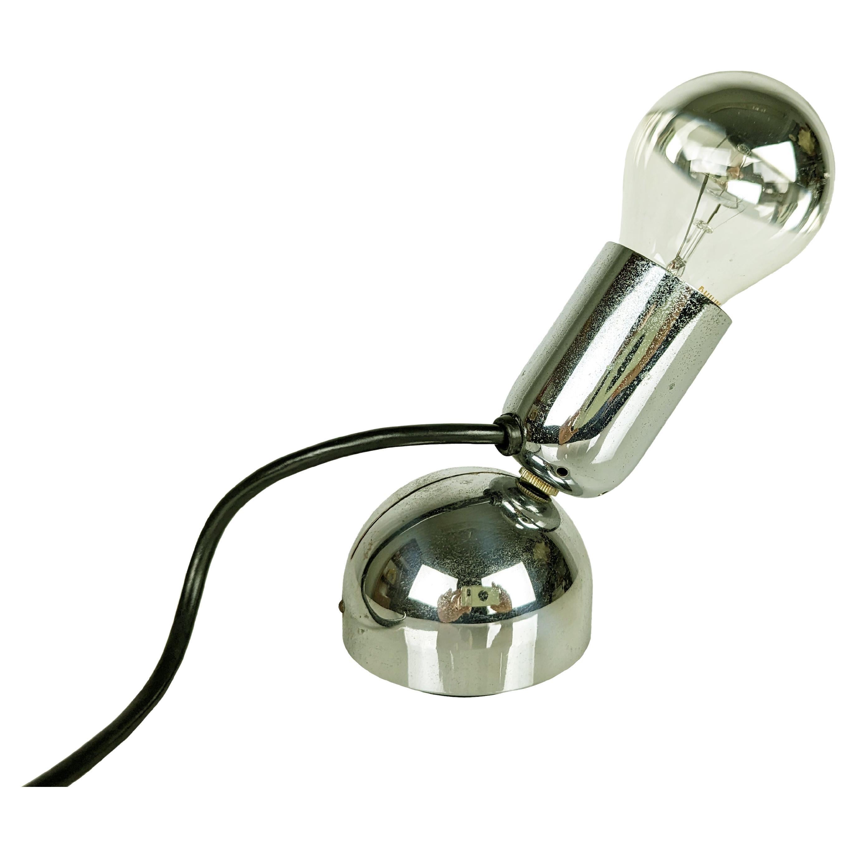 Small Chrome Plated Metal Pollux table lamp by Ingo Maurer for M Design, 1960s For Sale