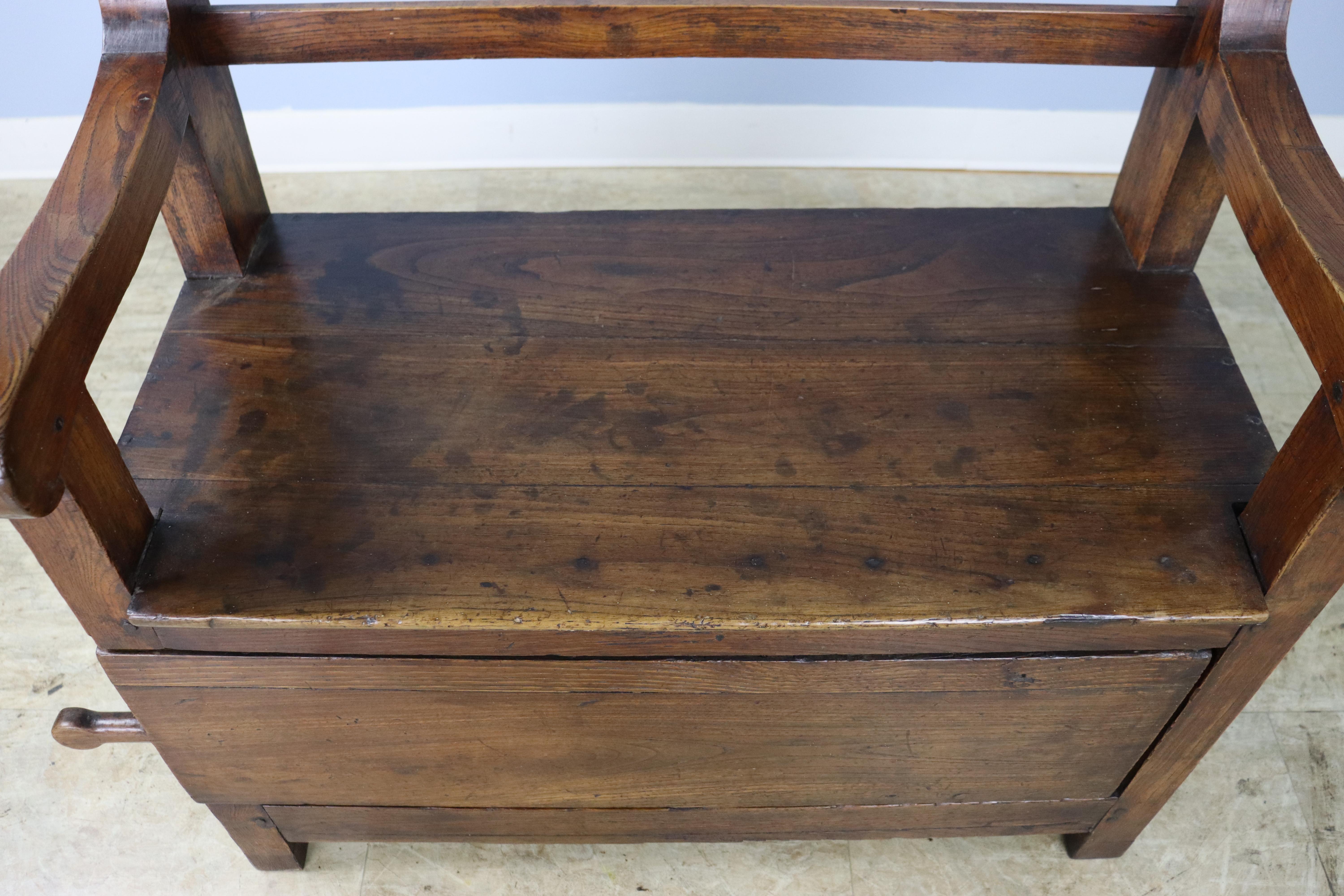 Small Chunky Chestnut Bench, Sliding Storage Door in Front For Sale 5