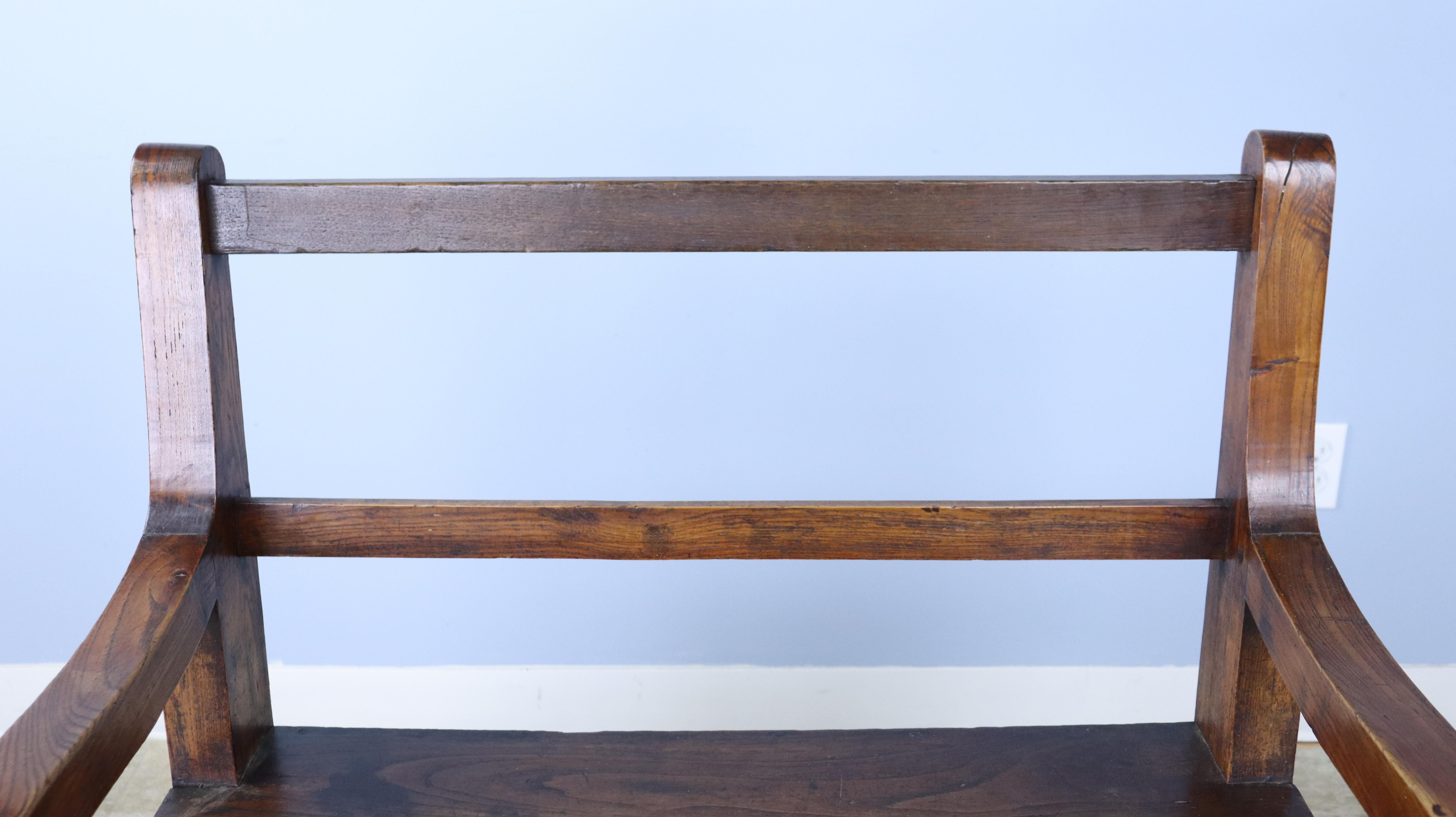 19th Century Small Chunky Chestnut Bench, Sliding Storage Door in Front For Sale