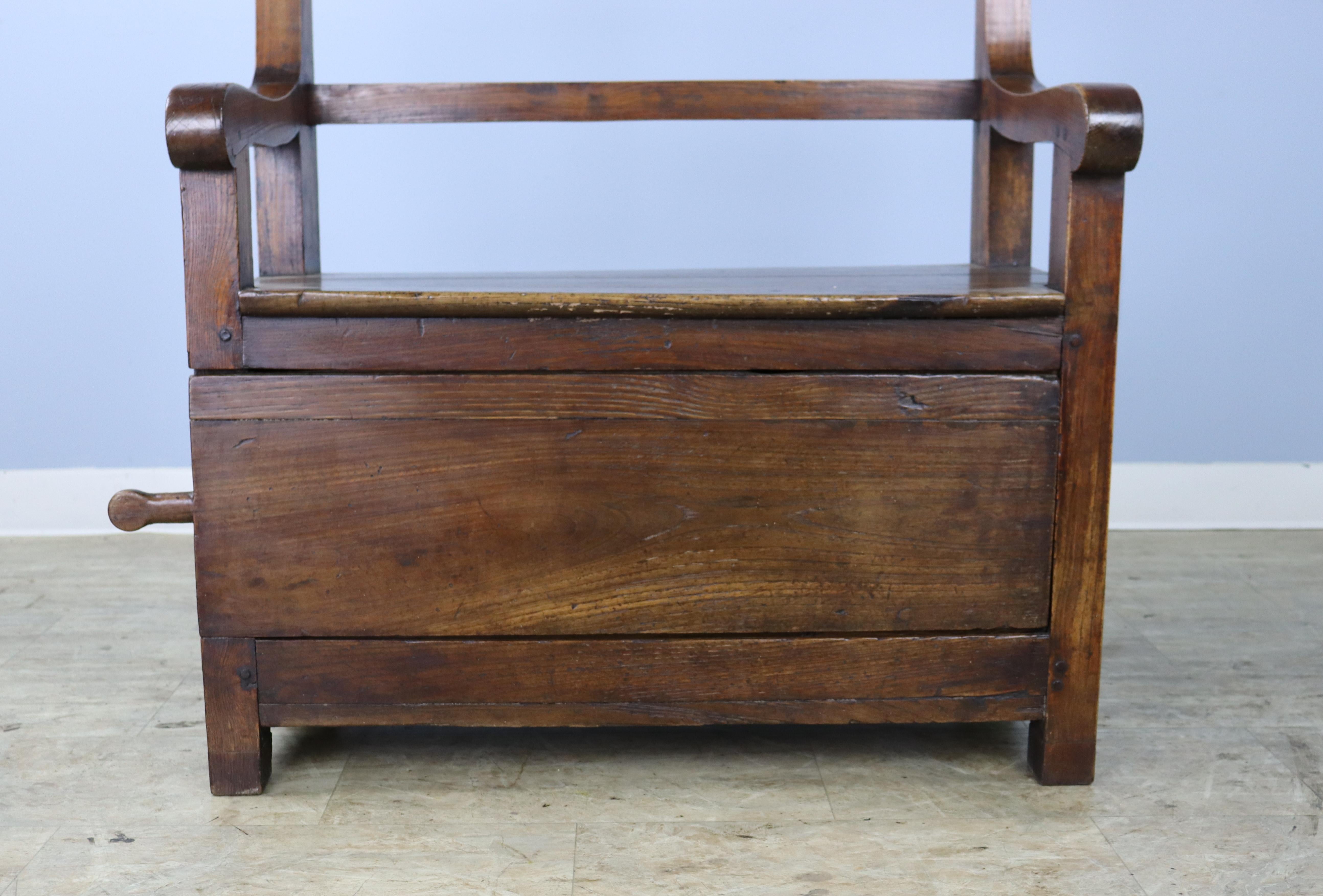 Small Chunky Chestnut Bench, Sliding Storage Door in Front For Sale 2