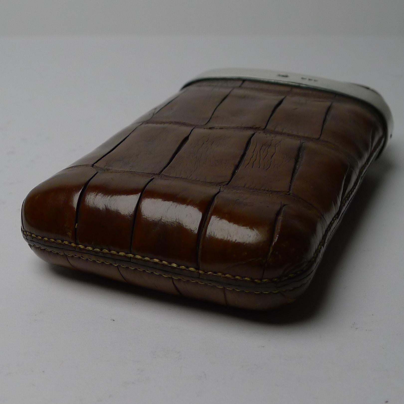 Victorian Small Cigar / Cheroot Case in Crocodile & Silver - 1881 For Sale