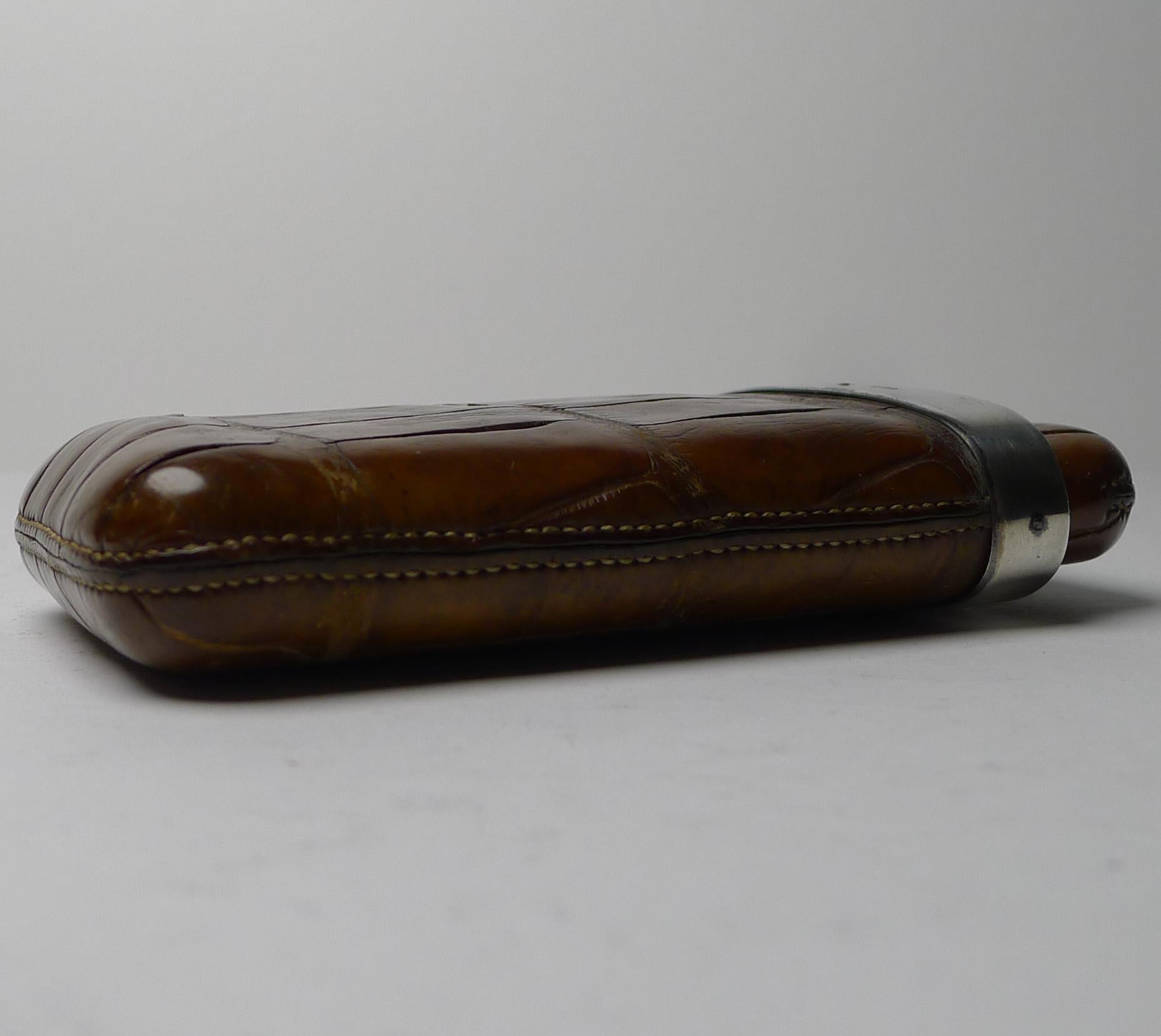 British Small Cigar / Cheroot Case in Crocodile & Silver - 1881 For Sale