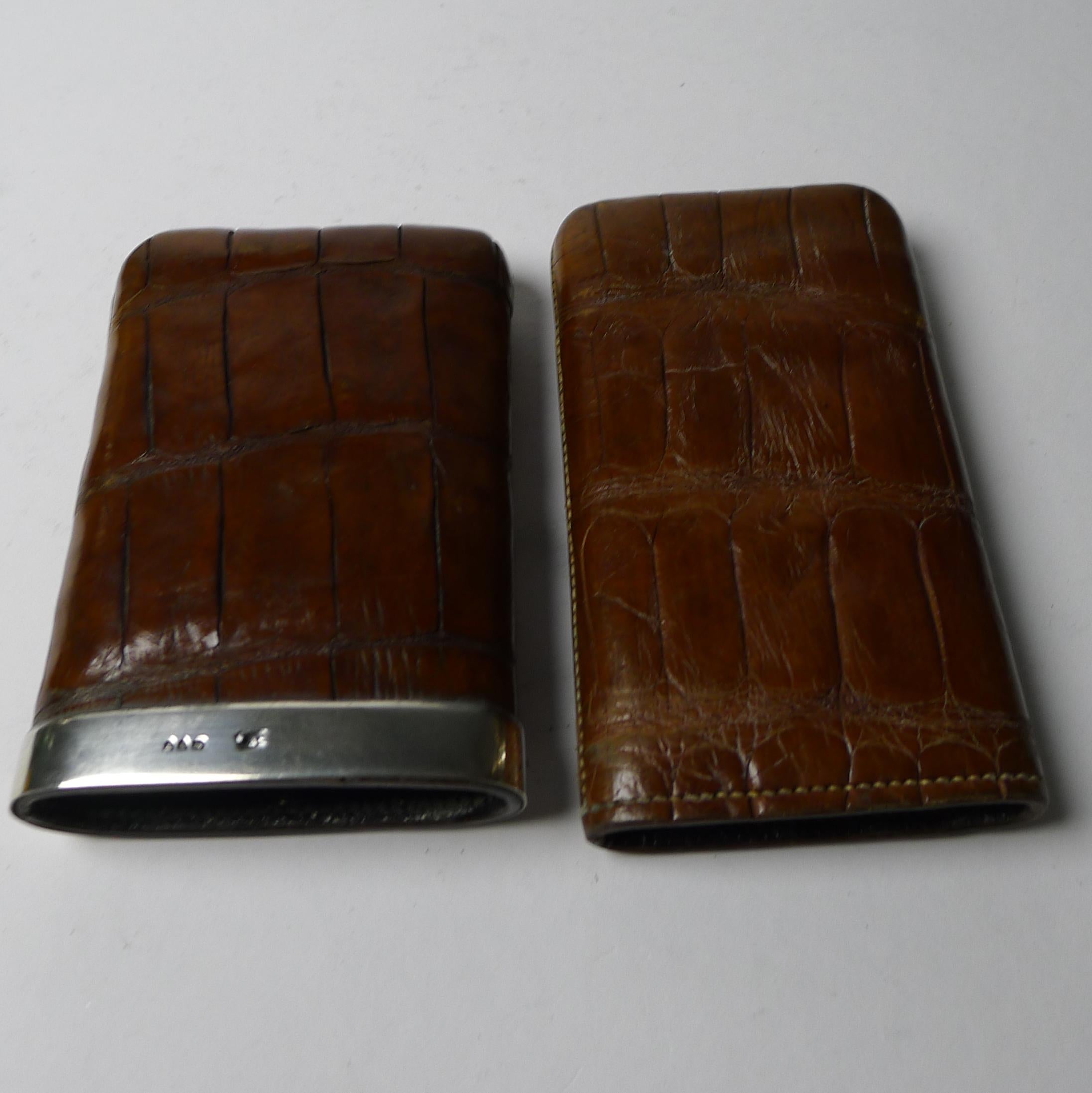 Late 19th Century Small Cigar / Cheroot Case in Crocodile & Silver - 1881 For Sale