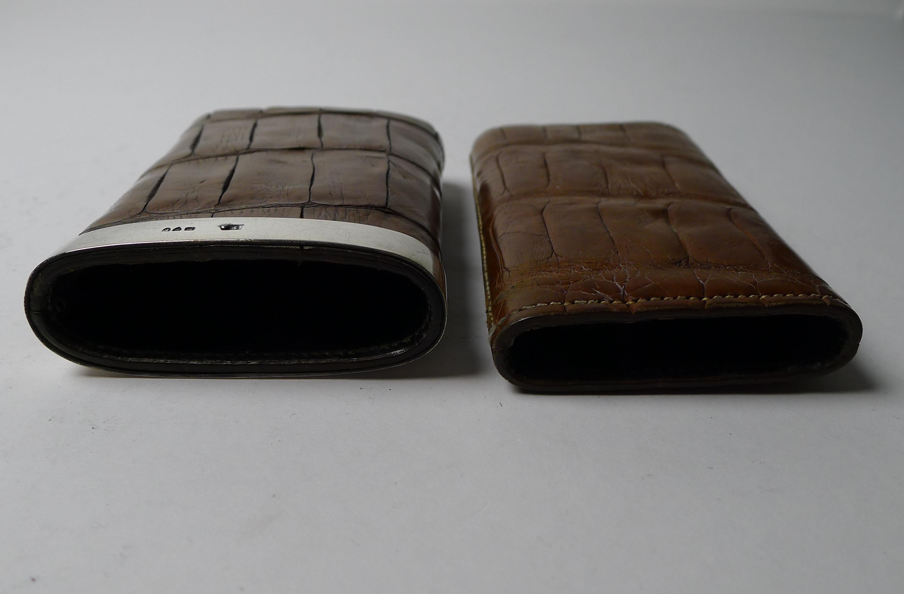 Small Cigar / Cheroot Case in Crocodile & Silver - 1881 For Sale 1