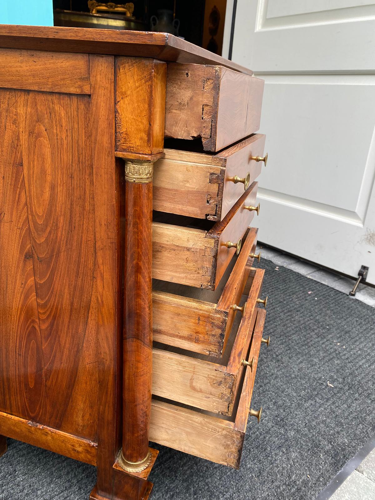 Small Circa 1810 French Empire Walnut Chest, Five Drawers 5